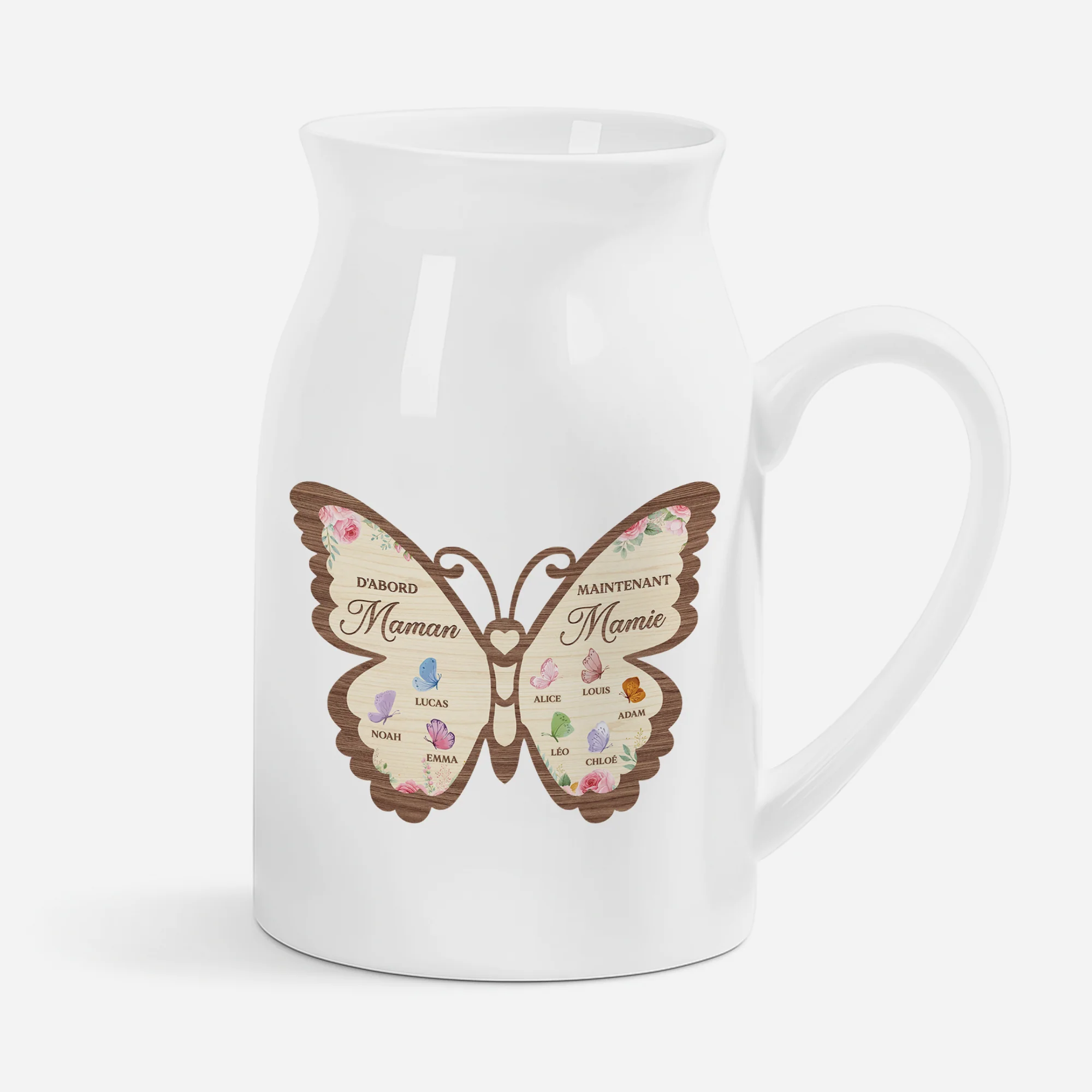 Vase Fleur Personnalisé Avec Papillon - D'abord Maman Ensuite Mamie