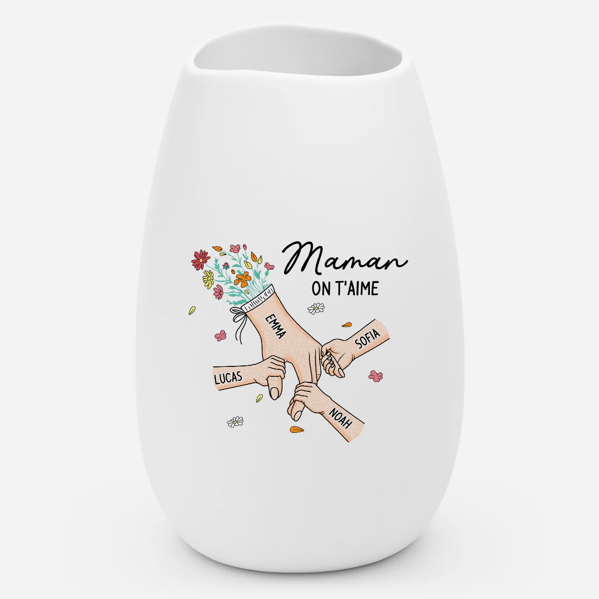 Vase Fleur Personnalisé Céramique Mate - Cadeau Maman Mamie Je T'aime