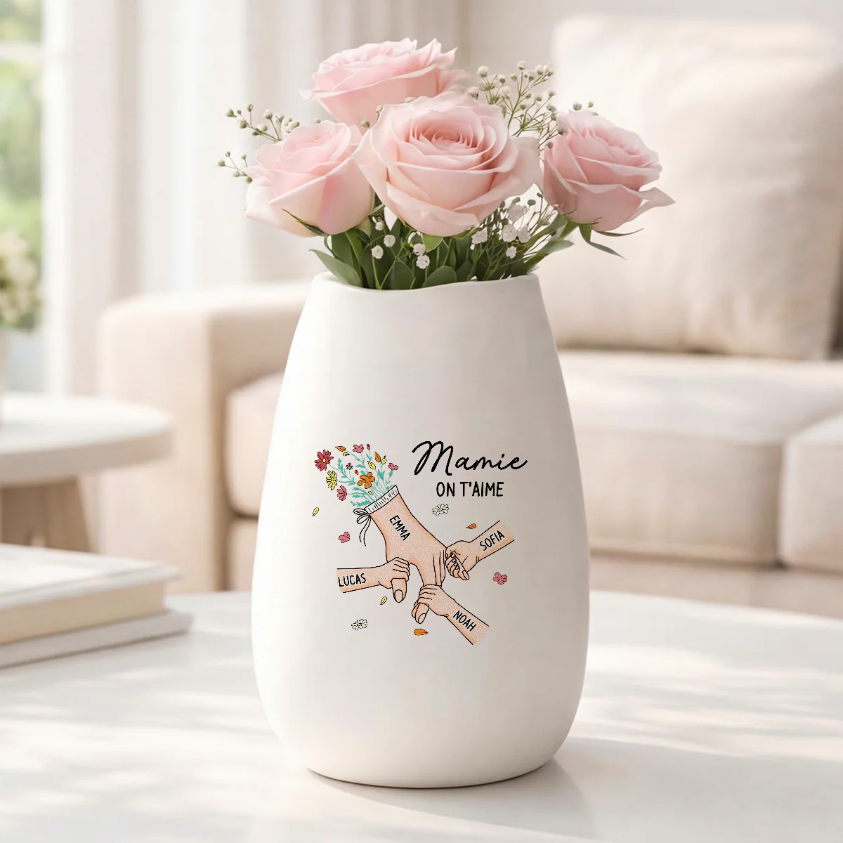 Vase Fleur Personnalisé Céramique Mate - Cadeau Maman Mamie Je T'aime - Image 2