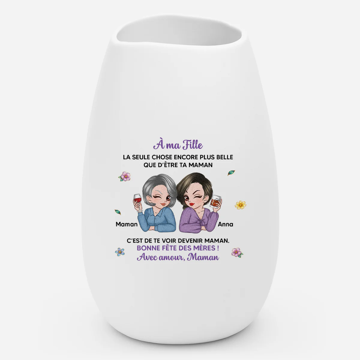 Vase Fleur Personnalisé Céramique Mate - Cadeau Mère Pour Fille Devenir Maman