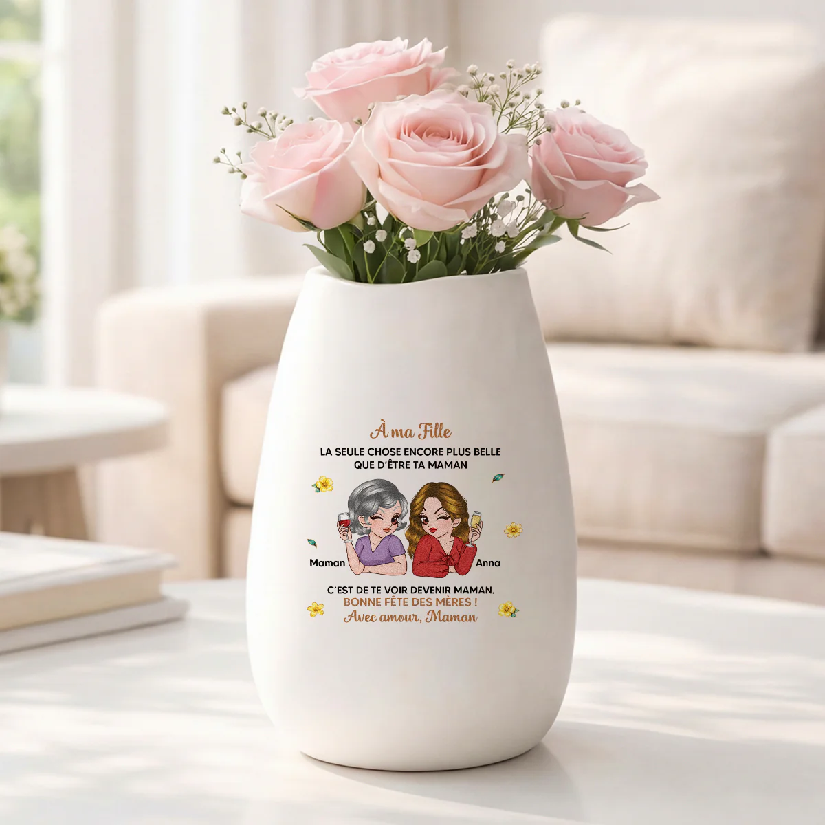 Vase Fleur Personnalisé Céramique Mate - Cadeau Mère Pour Fille Devenir Maman - Image 2