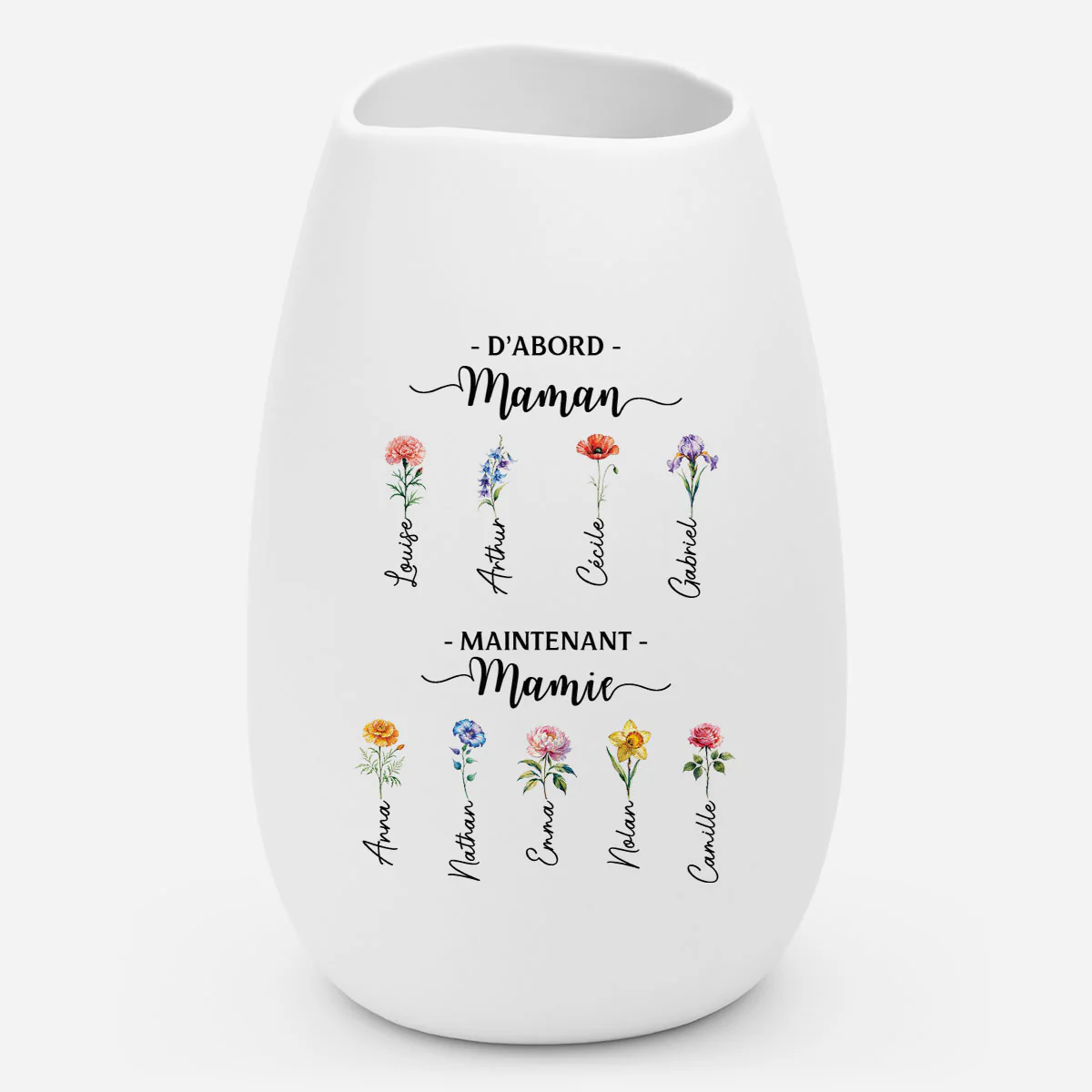 Vase Fleur Personnalisé Céramique Mate - D'abord Maman Ensuite Mamie