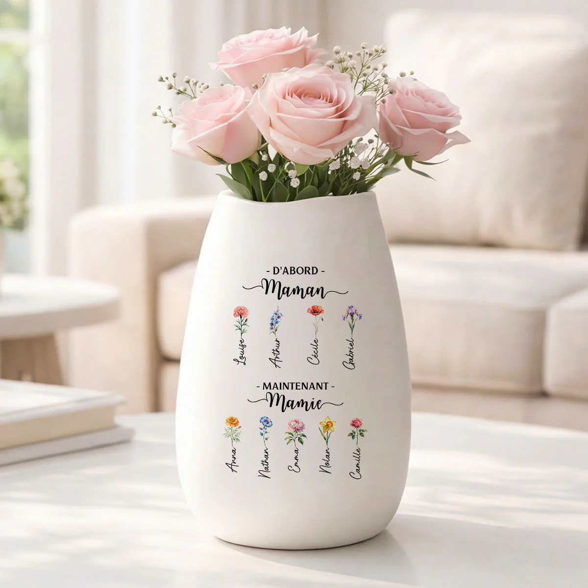 Vase Fleur Personnalisé Céramique Mate - D'abord Maman Ensuite Mamie - Image 2
