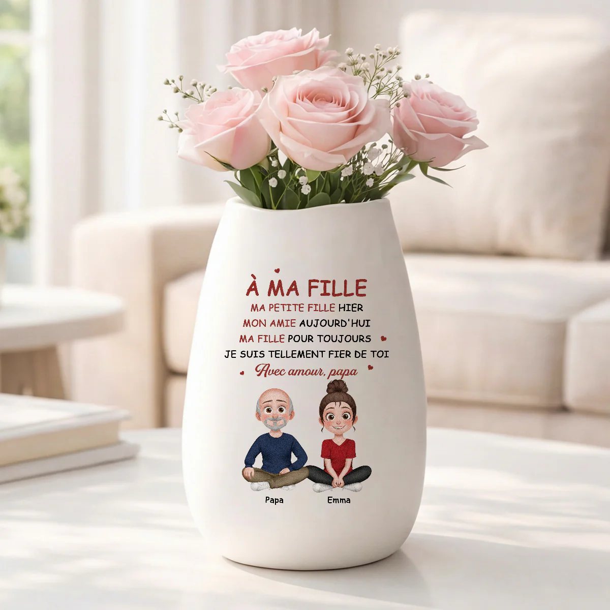 Vase Fleur Personnalisé Céramique Mate - Maman Papa Fier De Sa Fille - Image 2