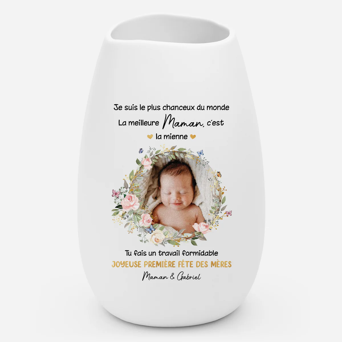 Vase Personnalisé Avec Photo Céramique Mate - Bonne Fête Maman Papa