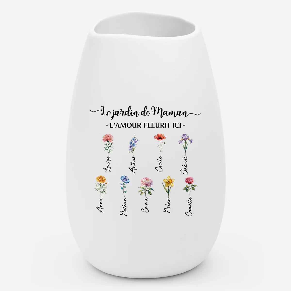Vase Personnalisé Avec Prénom Céramique Mate - Jardin De Maman Mamie