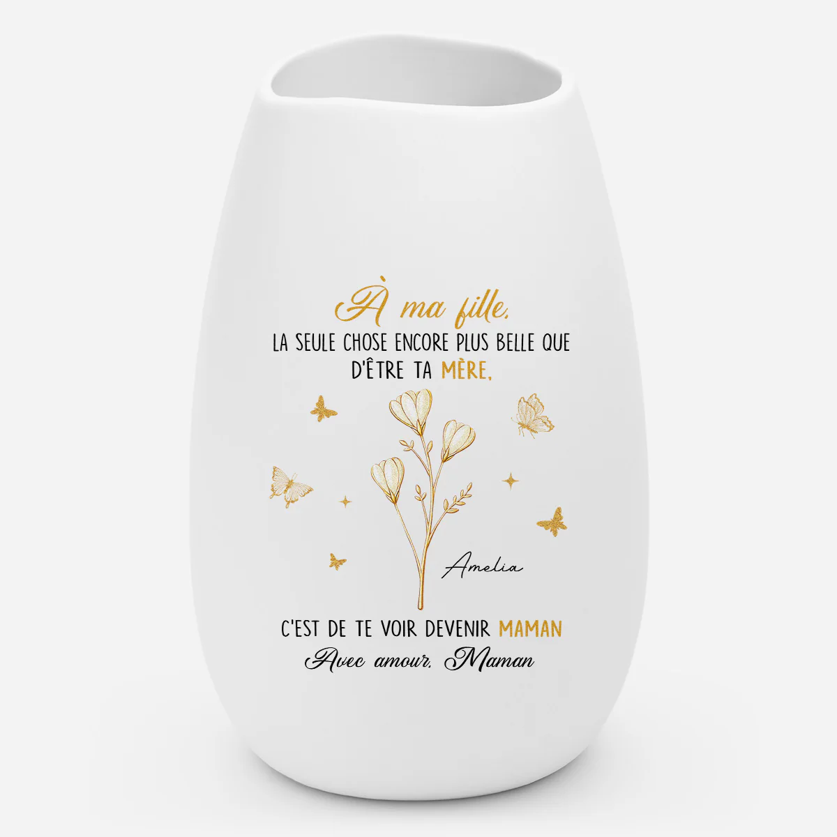 Vase Personnalisé Céramique Mate - Cadeau Fille Devenir Maman Avec Fleur De Naissance