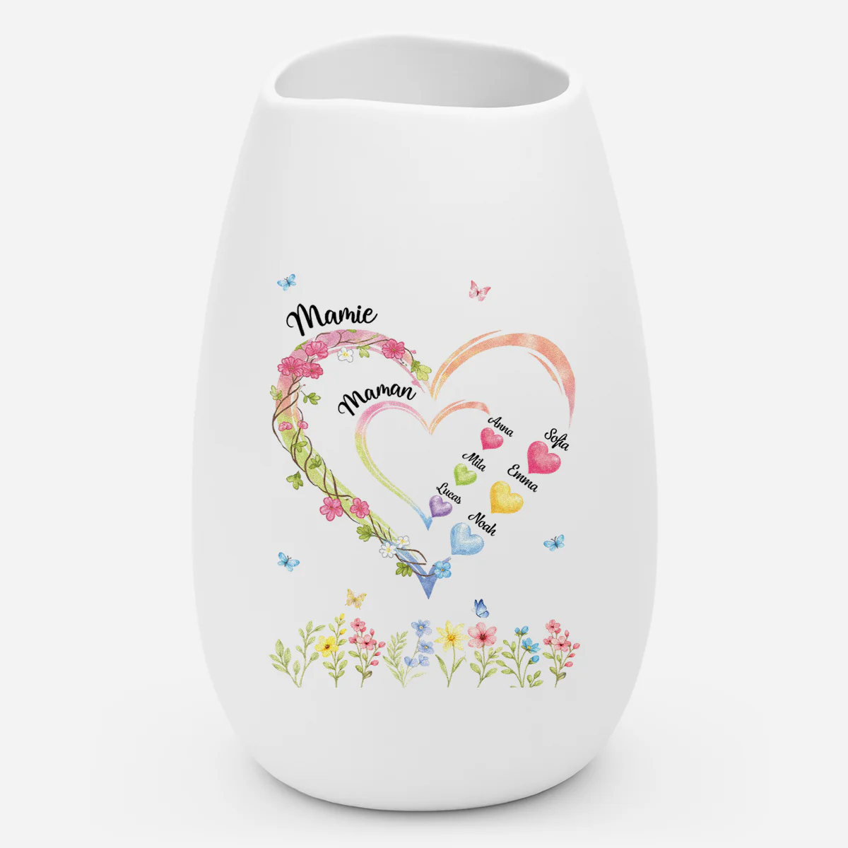 Vase Personnalisé Céramique Mate - Cadeau Maman Mamie Avec Grand Cœur