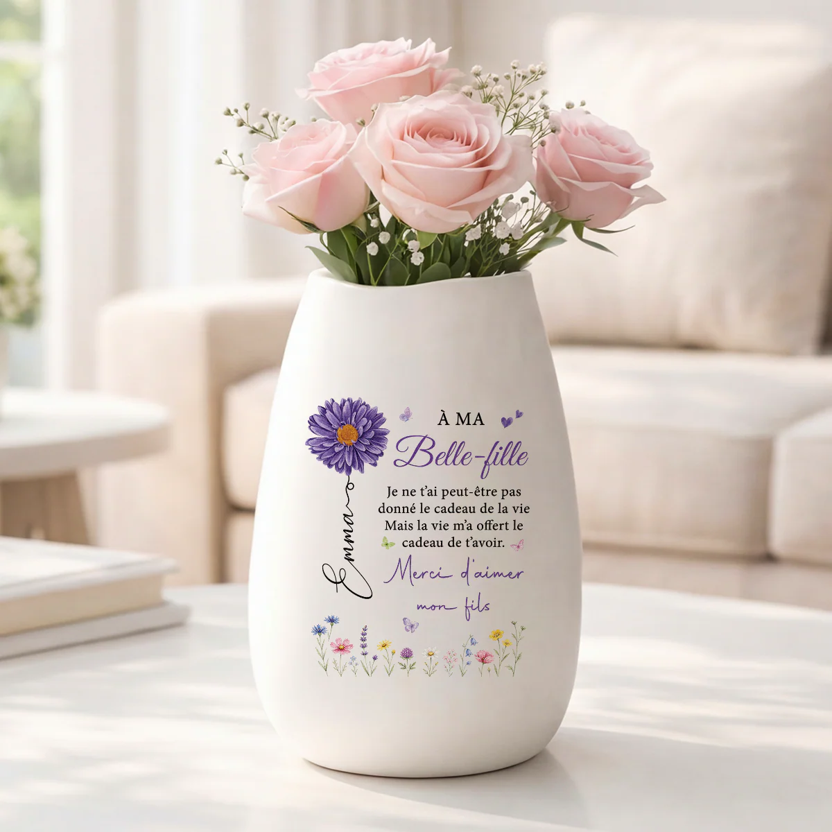 Vase Personnalisé Céramique Mate - Cadeau Original Pour Belle-fille Merci D'aimer Mon Fils - Image 2