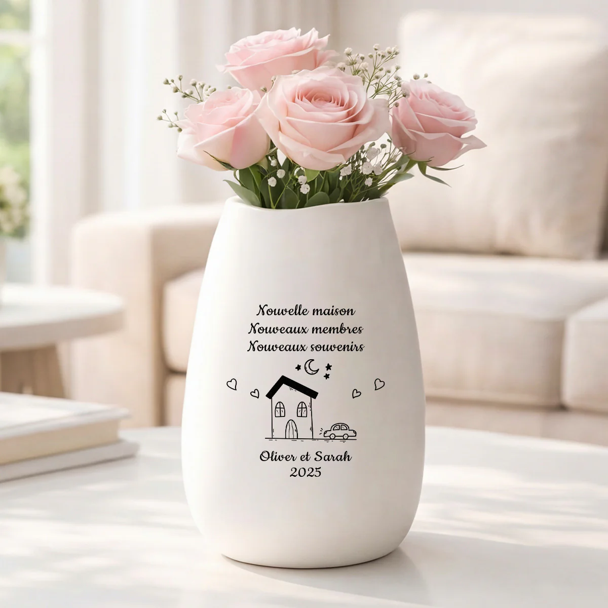 Vase Personnalisé Céramique Mate Pour Couple - Nouvelle Maison - Image 2