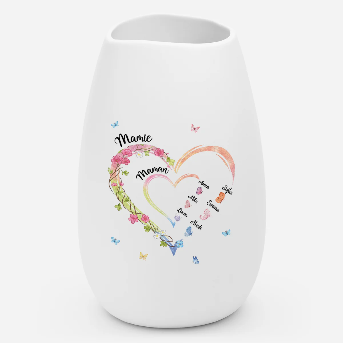 Vase Personnalisé Céramique Mate Pour Maman Mamie - Cœur De Maman Et Enfant