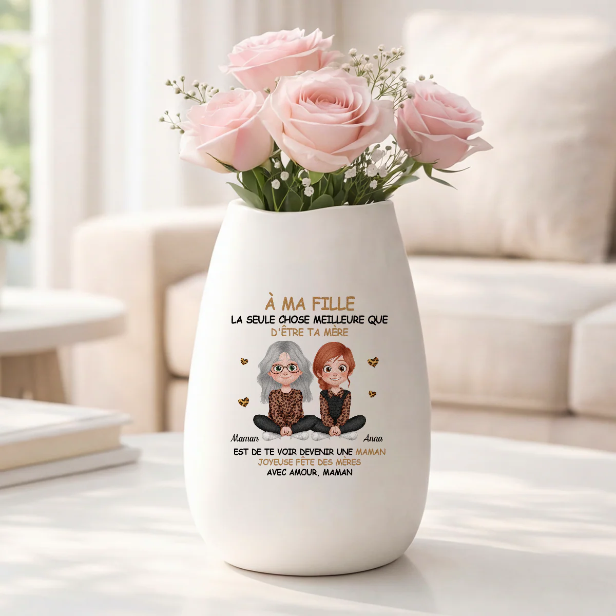 Vase Personnalisé Fête Des Mères Céramique Mate - Cadeau Pour Fille Enceinte - Image 2
