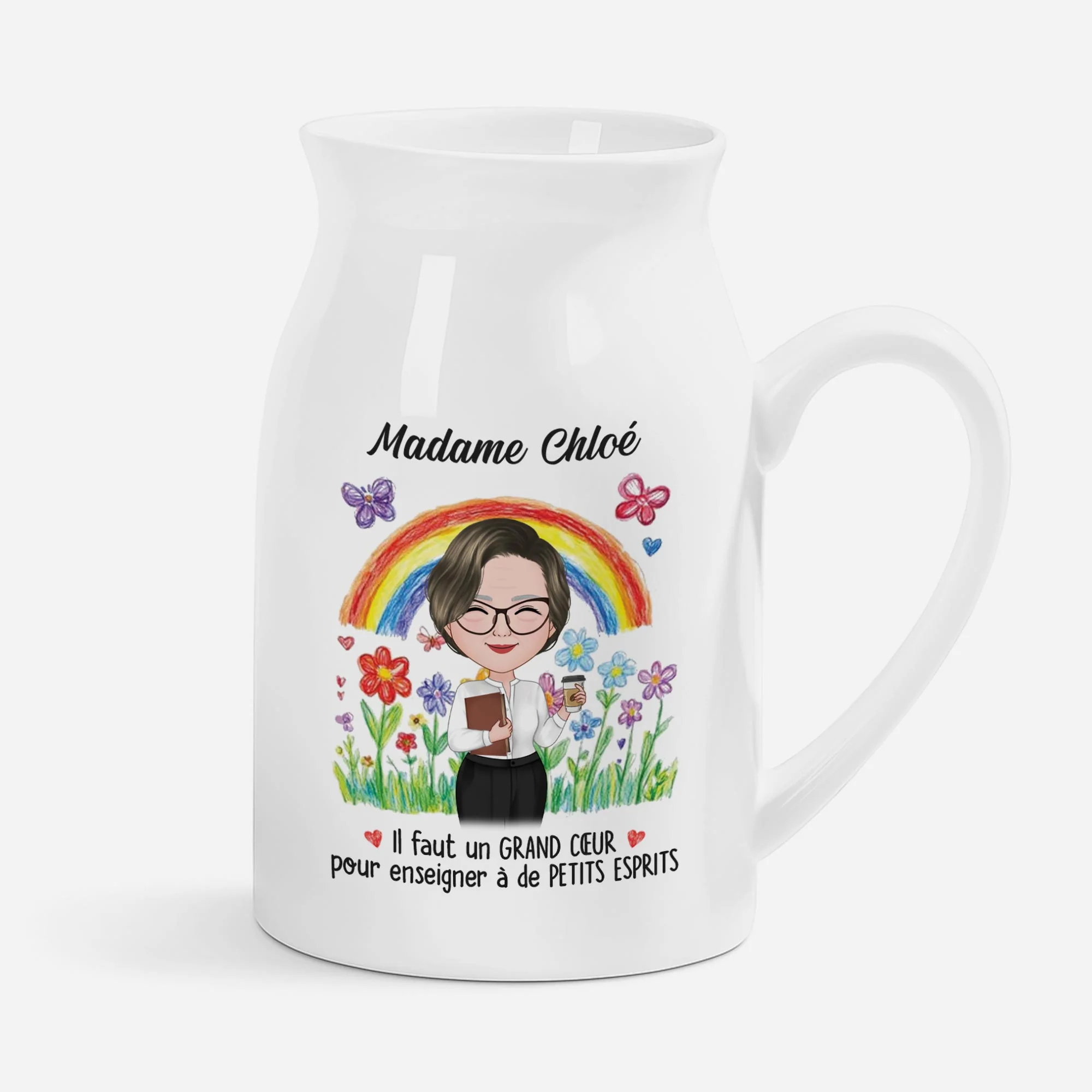 Vase personnalisé maîtresse – Version dessin au crayon
