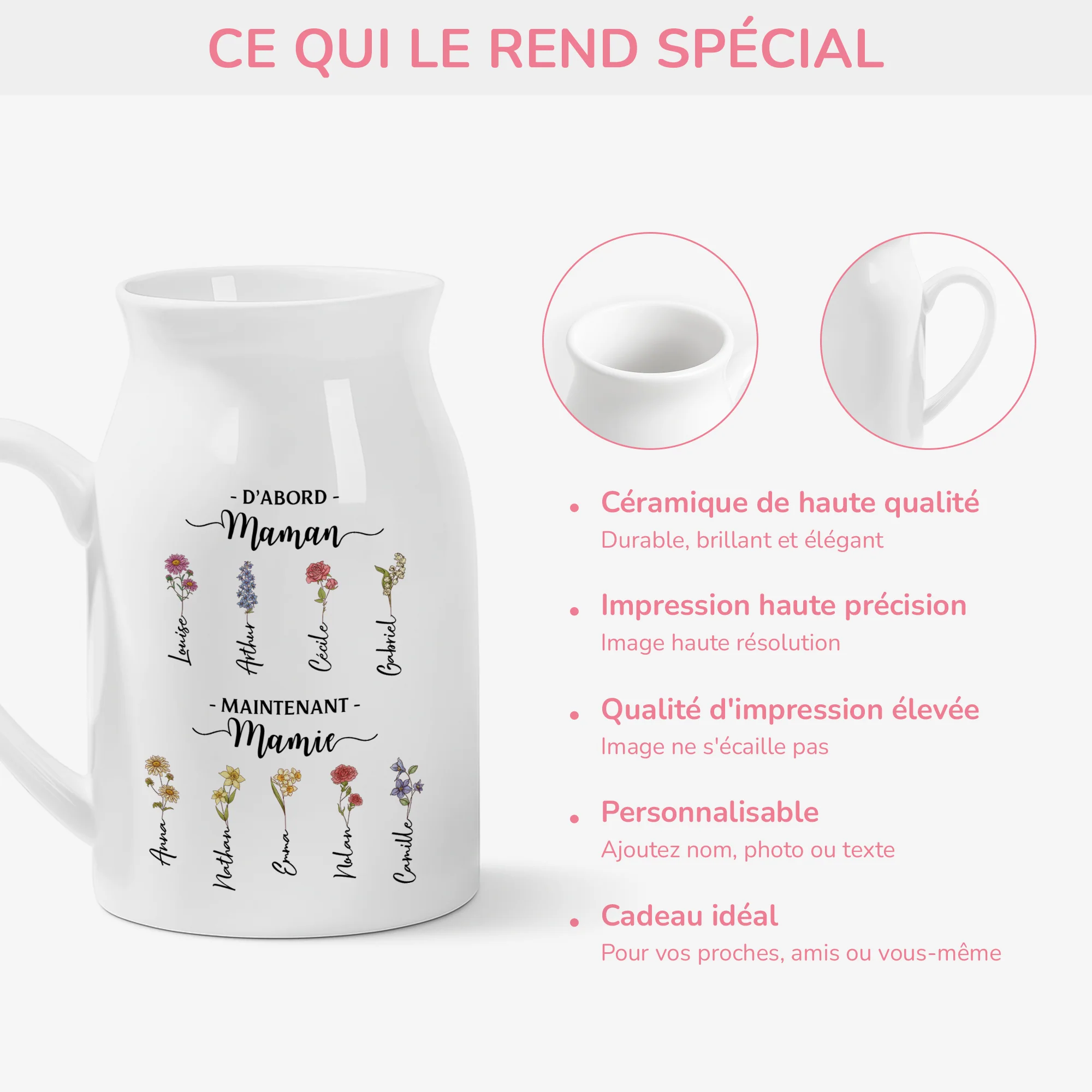 Vase Personnalisé Mamie - D'abord Maman Maintenant Mamie - Image 4