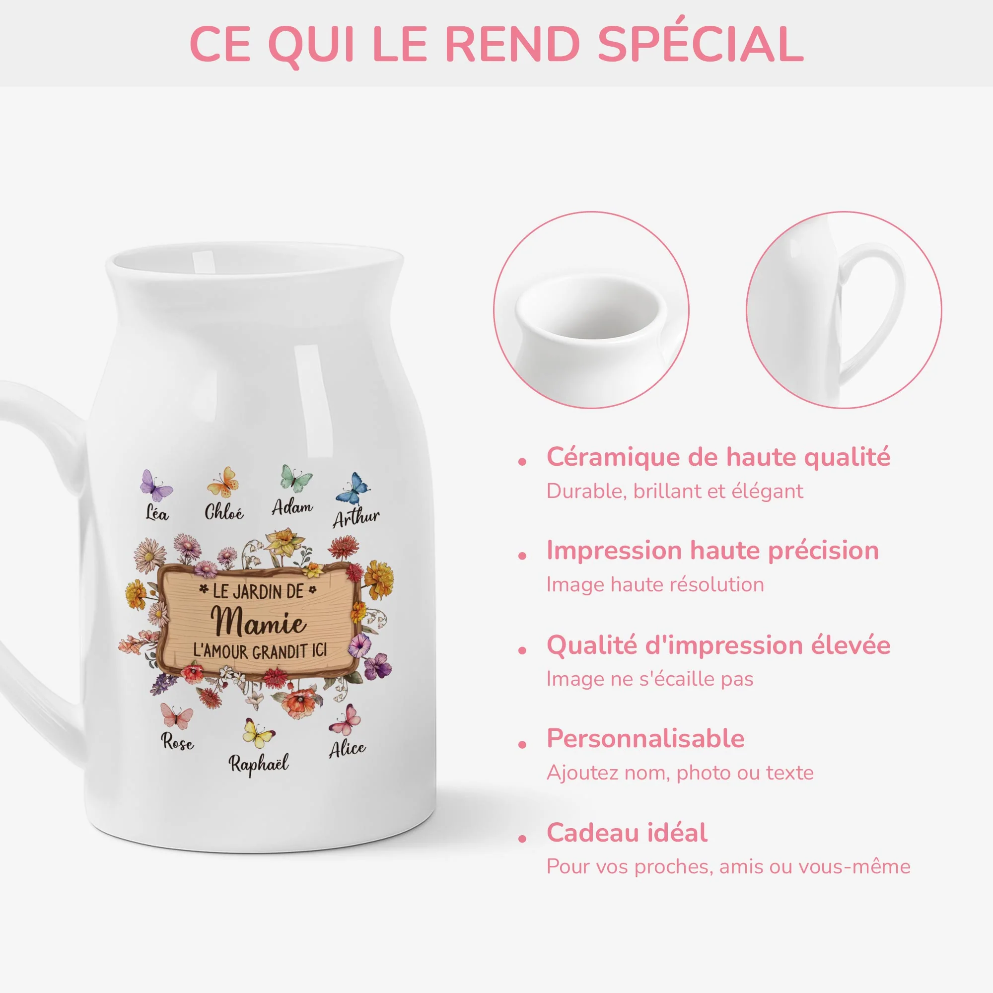 Vase Personnalisé Mamie - Le Jardin De Mamie En Fleurs - Image 4