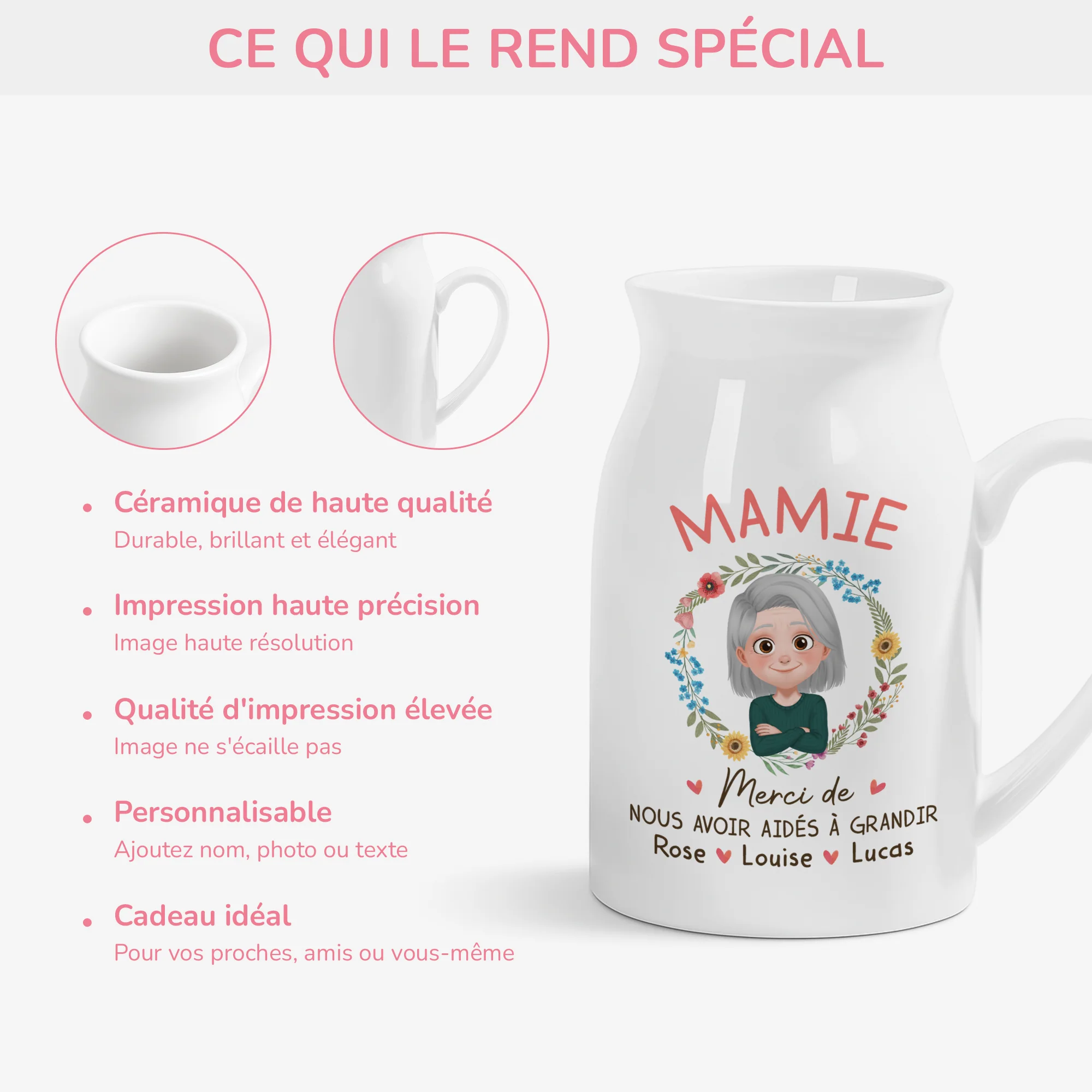 Vase Personnalisé - Mamie/Maman Merci De Nous Avoir Aidés À Grandir - Image 4