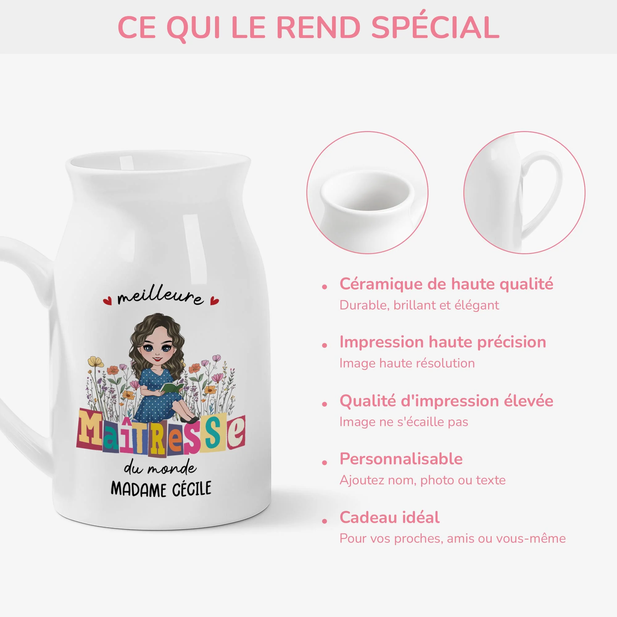Vase personnalisable – Meilleure maîtresse avec message doux - Image 4
