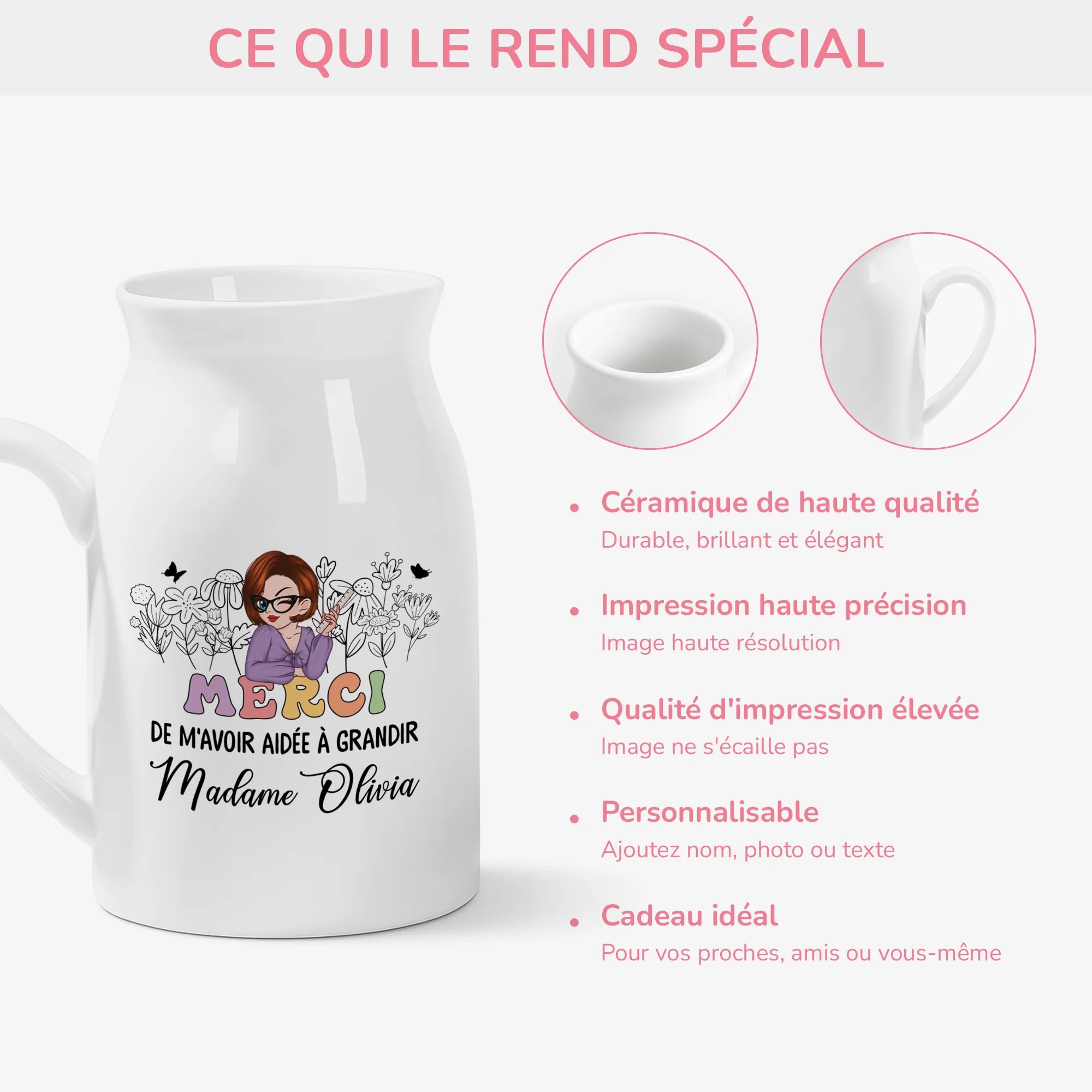 Vase Personnalisé Maîtresse - Merci De Nous Avoir Aidés À Grandir - Image 4