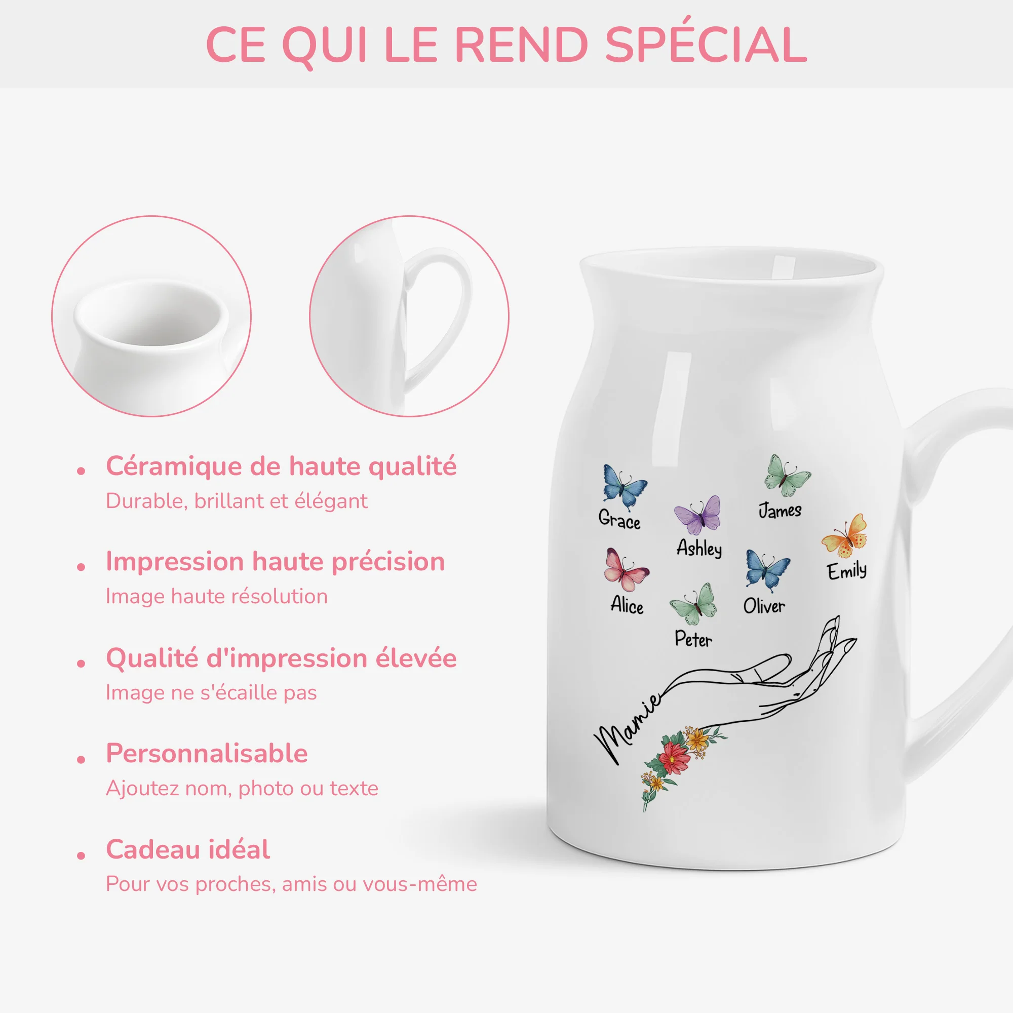 Vase Personnalisé Maman - Mamie Mana Avce Papillon - Image 4