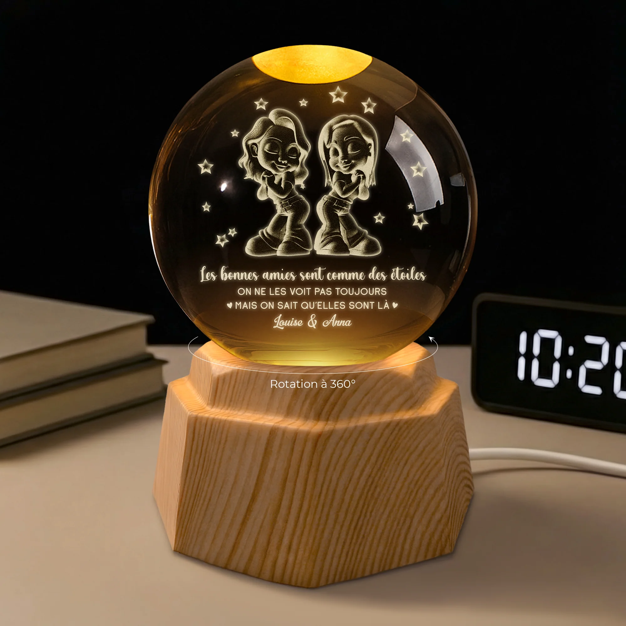[Effet d'Impression 3D]Veilleuse Boule De Cristal Personnalisée - Amis Comme Les Étoiles
