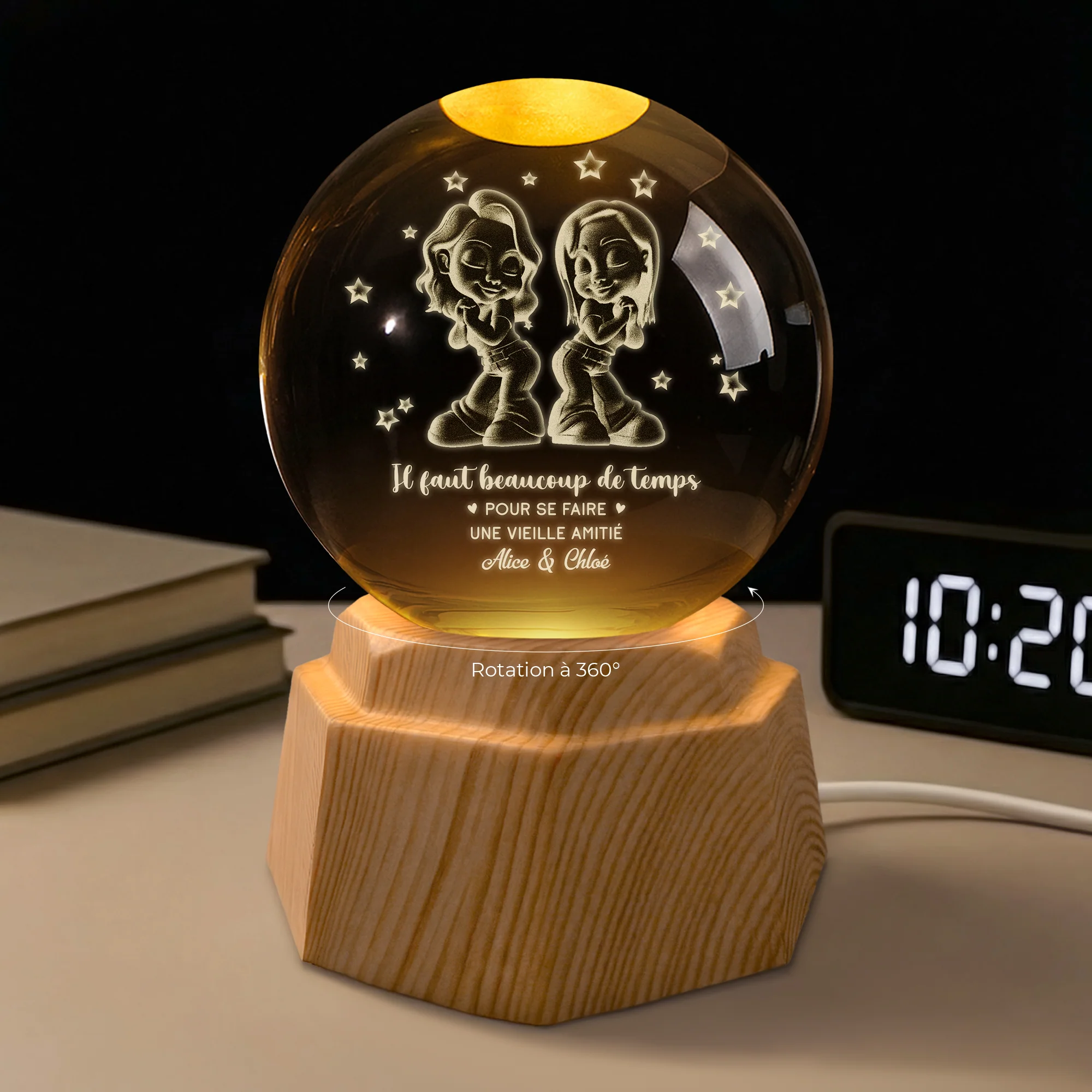 [Effet d'Impression 3D]Veilleuse Boule De Cristal Personnalisée - Amis Comme Les Étoiles - Image 2