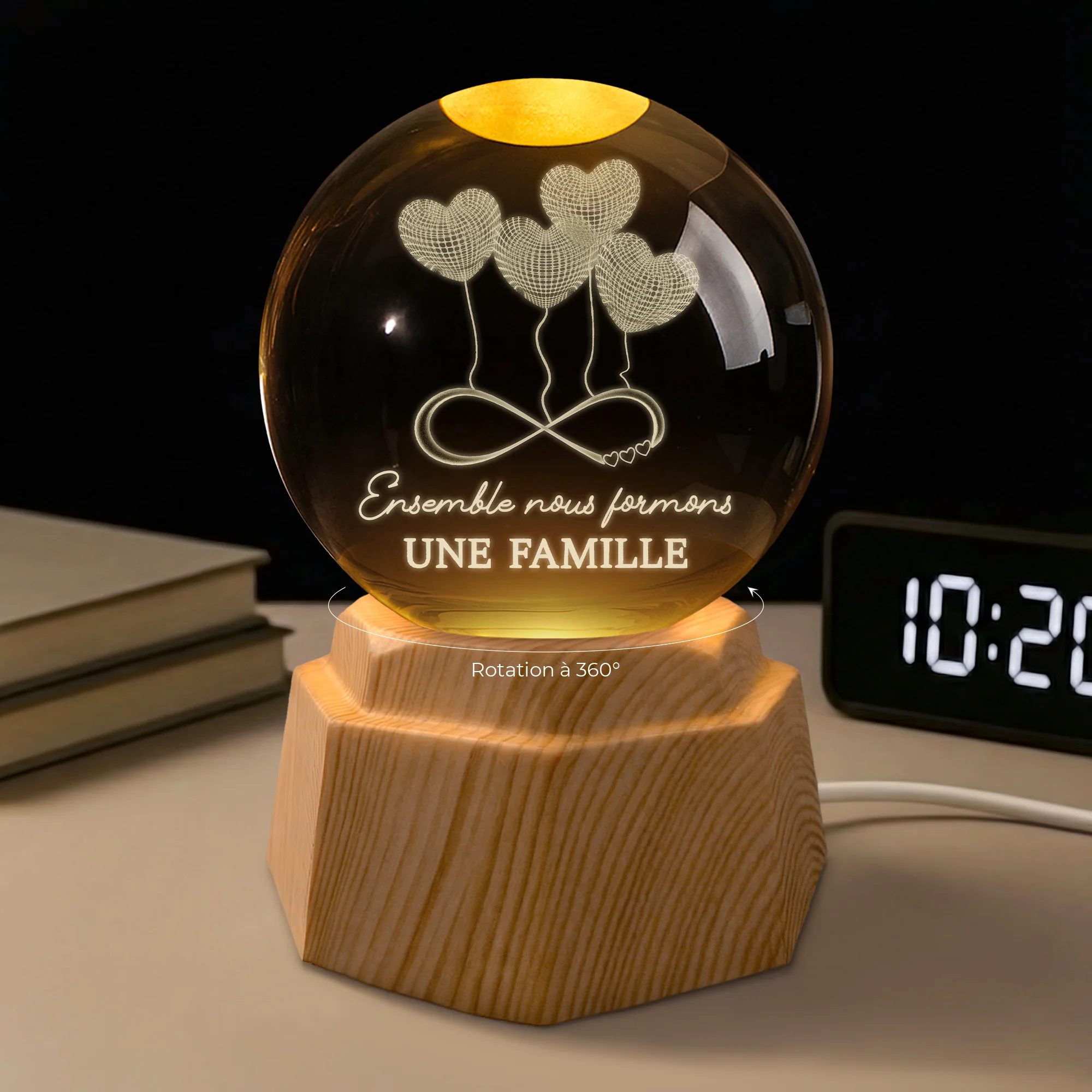 [Effet d'Impression 3D]Veilleuse Boule de Cristal Personnalisée Famille - Design Avec Cœur - Image 2
