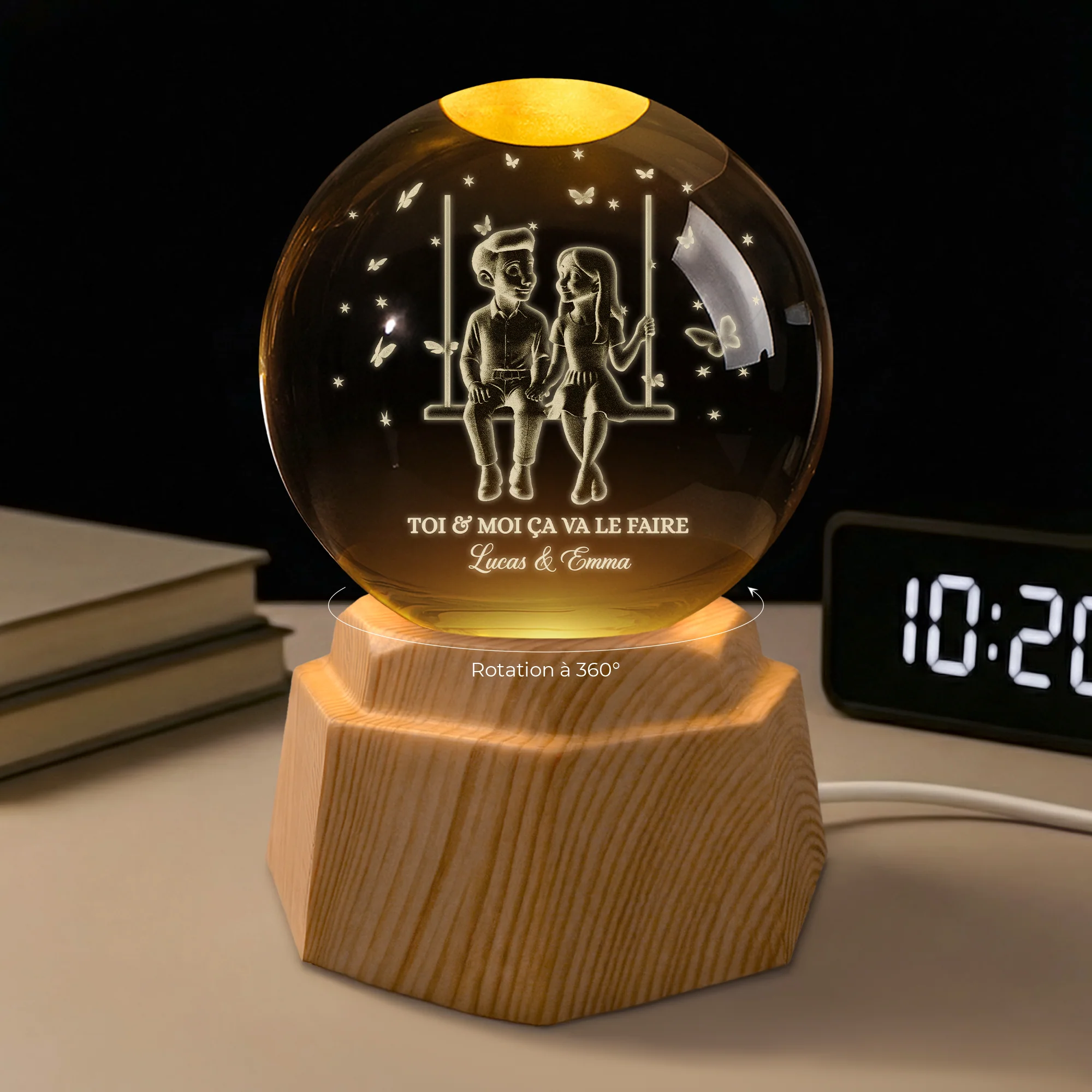 Veilleuse Boule De Cristal 3D Personnalisée - Couple Ça Va Le Faire