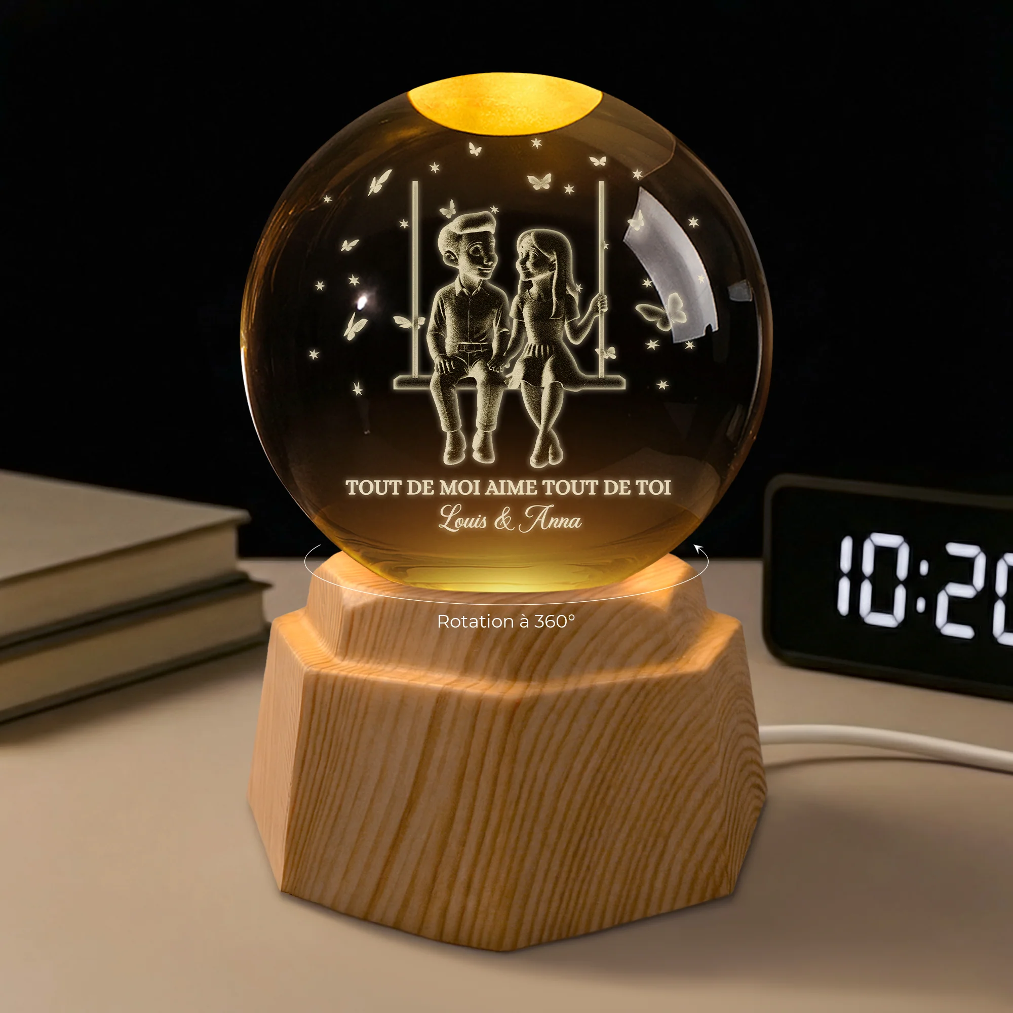 Veilleuse Boule De Cristal 3D Personnalisée - Couple Ça Va Le Faire - Image 2