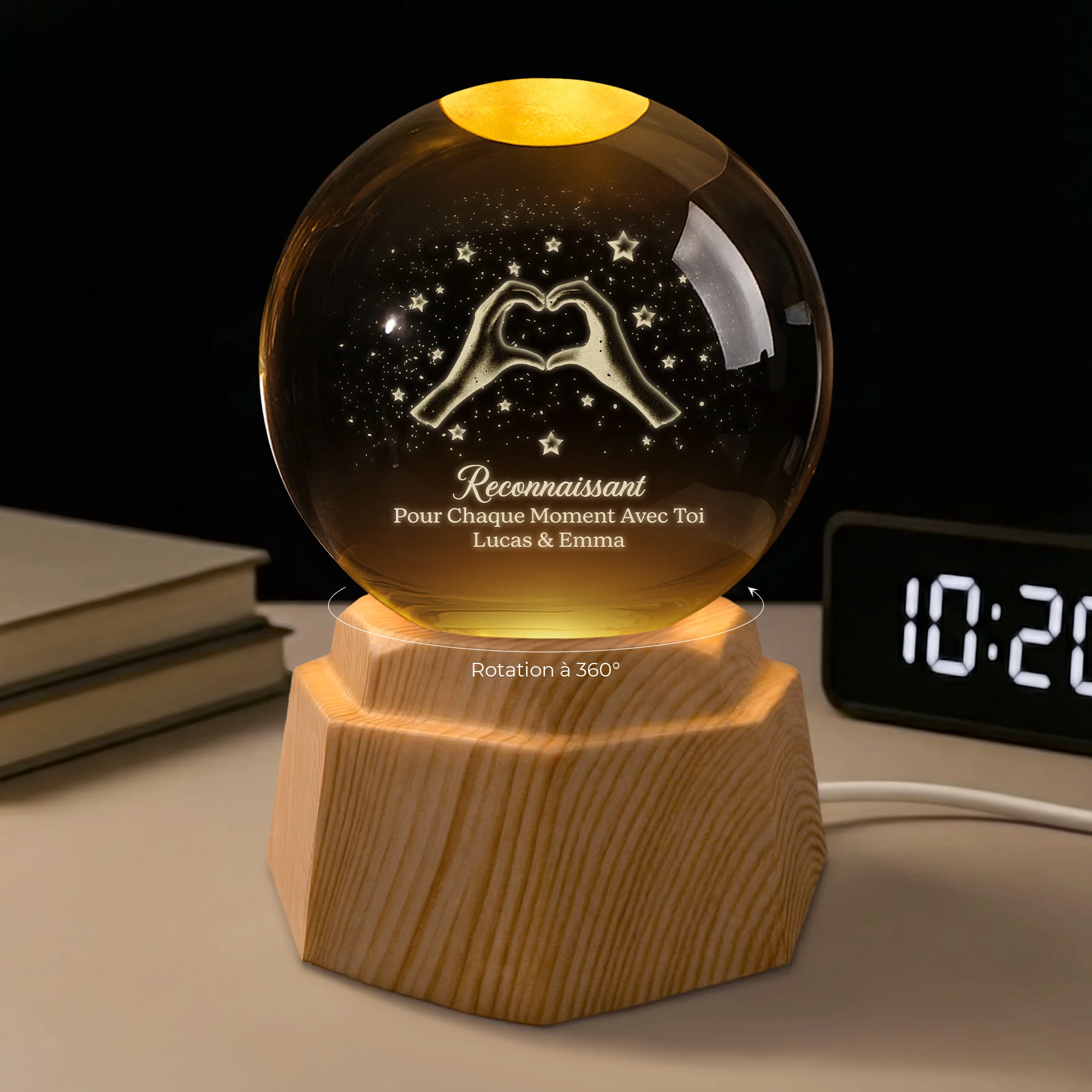 Veilleuse Boule De Cristal 3D Personnalisée Couple - Chaque Moment Avec Toi