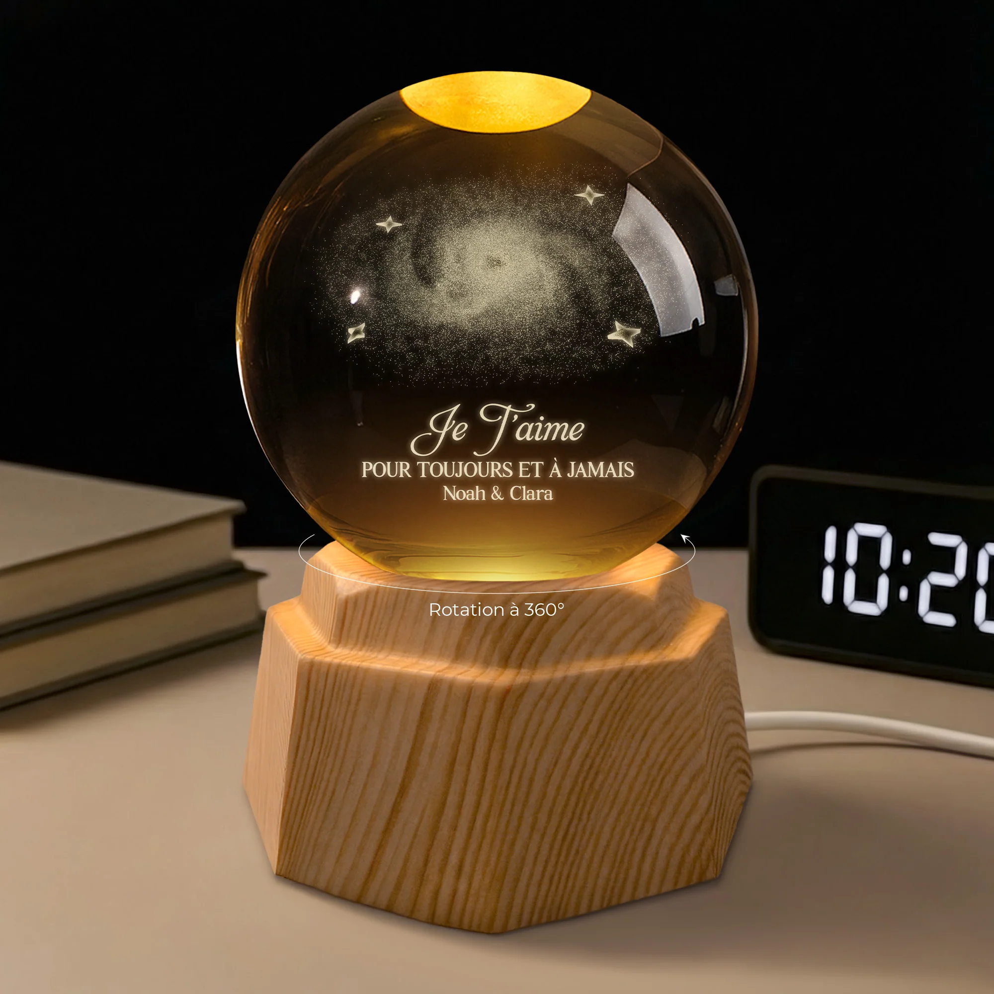 Veilleuse Boule De Cristal 3D Personnalisée Couple - Dans Tous Les Univers Je T'aime - Image 2