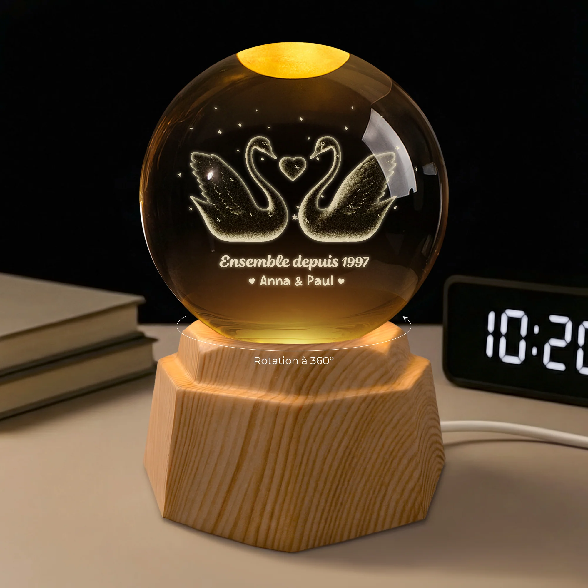 Veilleuse Boule De Cristal 3D Personnalisée Couple - Ensemble Depuis