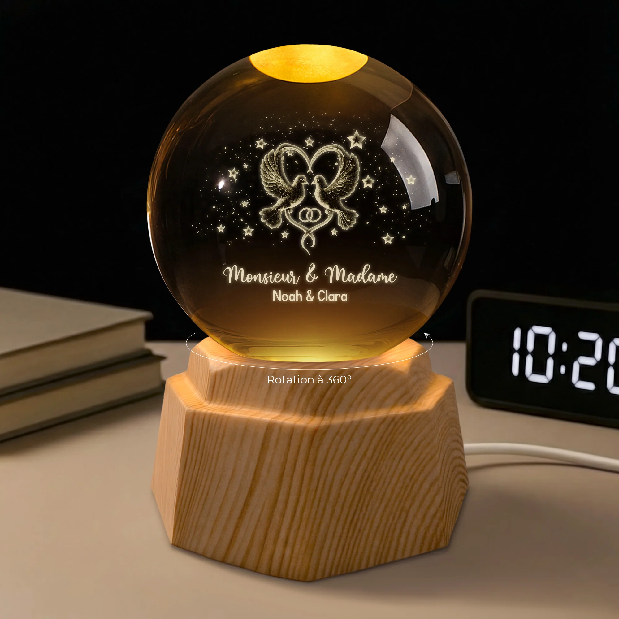 Veilleuse Boule De Cristal 3D Personnalisée - Couple Ensemble Pour Toujours - Image 2