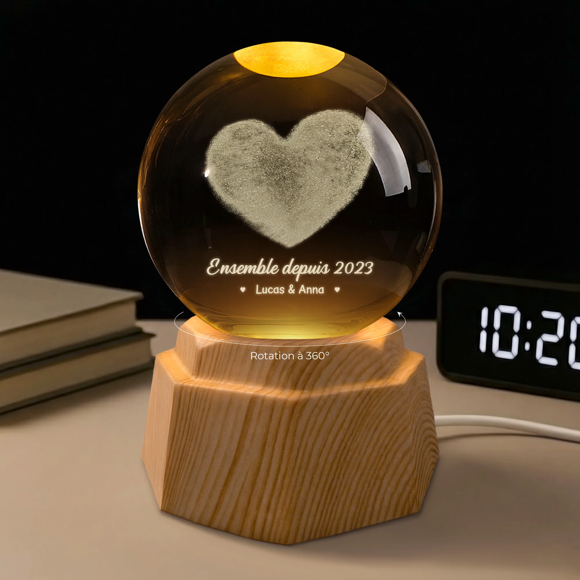 Veilleuse Boule De Cristal 3D Personnalisée Couple - Notre Amour Ensemble Depuis