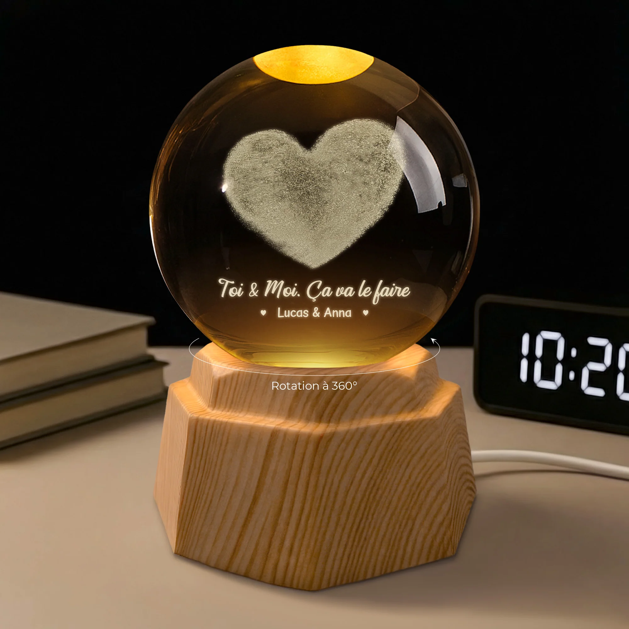 Veilleuse Boule De Cristal 3D Personnalisée Couple - Notre Amour Ensemble Depuis - Image 2