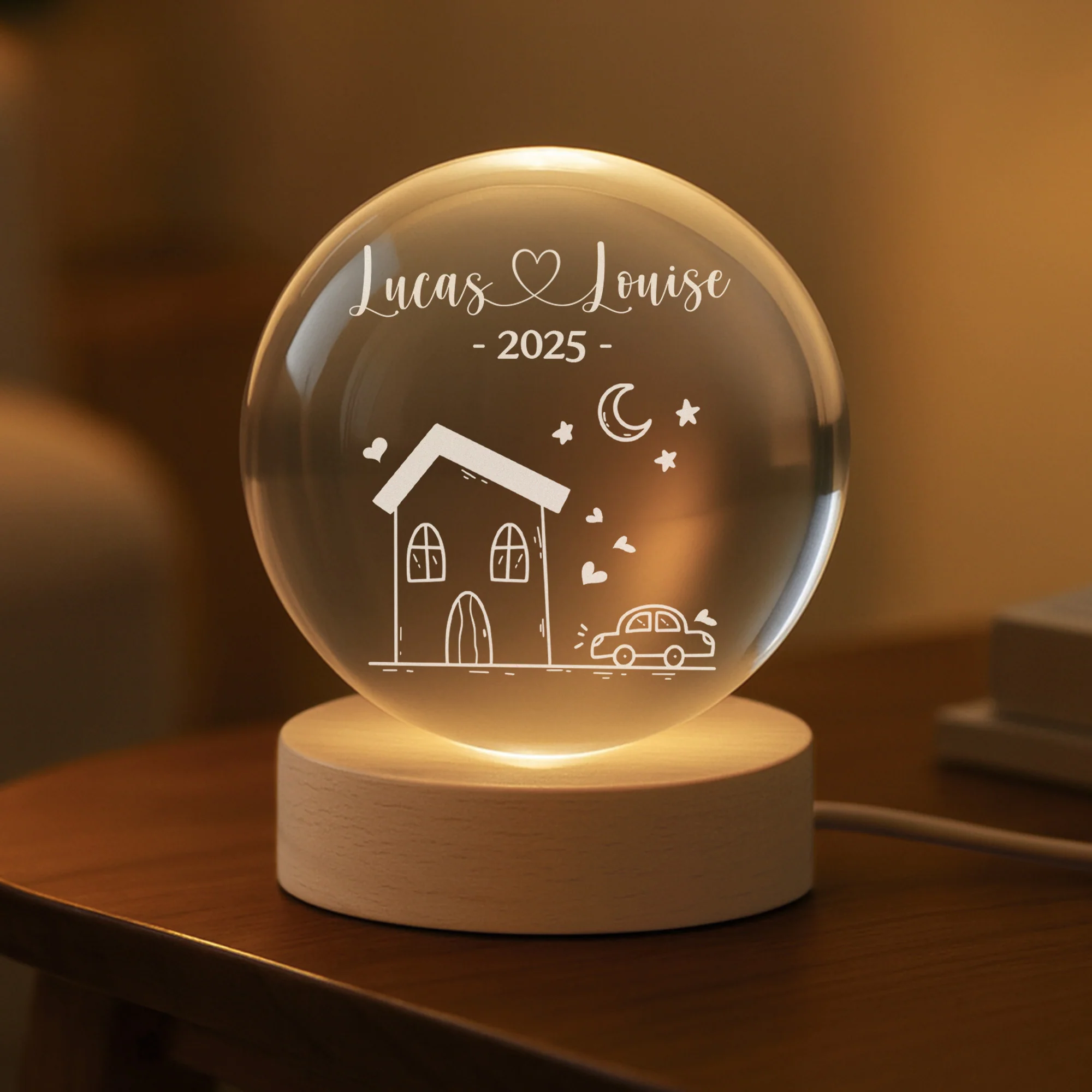 Veilleuse Boule De Cristal 3D Personnalisée Couple - Notre Maison - Image 2