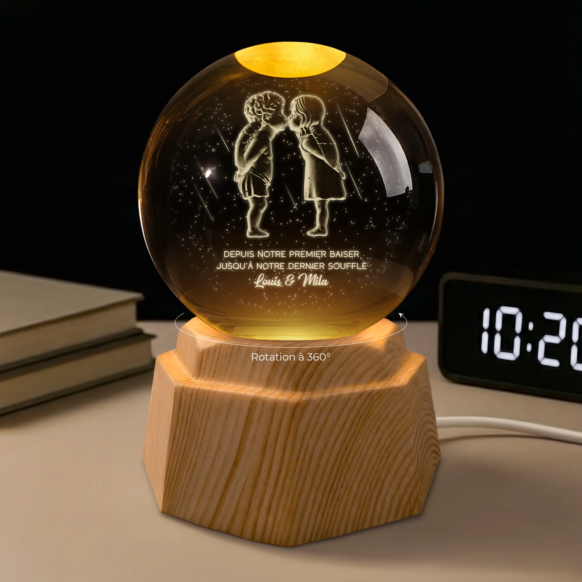 Veilleuse Boule De Cristal 3D Personnalisée Couple - Premier Baiser