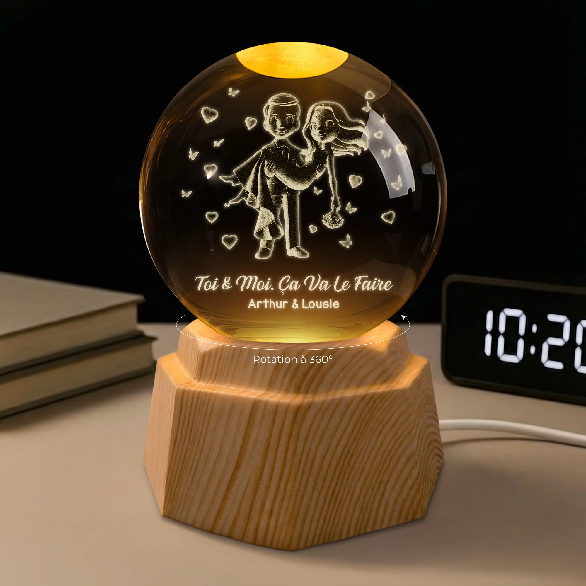 Veilleuse Boule De Cristal 3D Personnalisée Couple - Toi Et Moi
