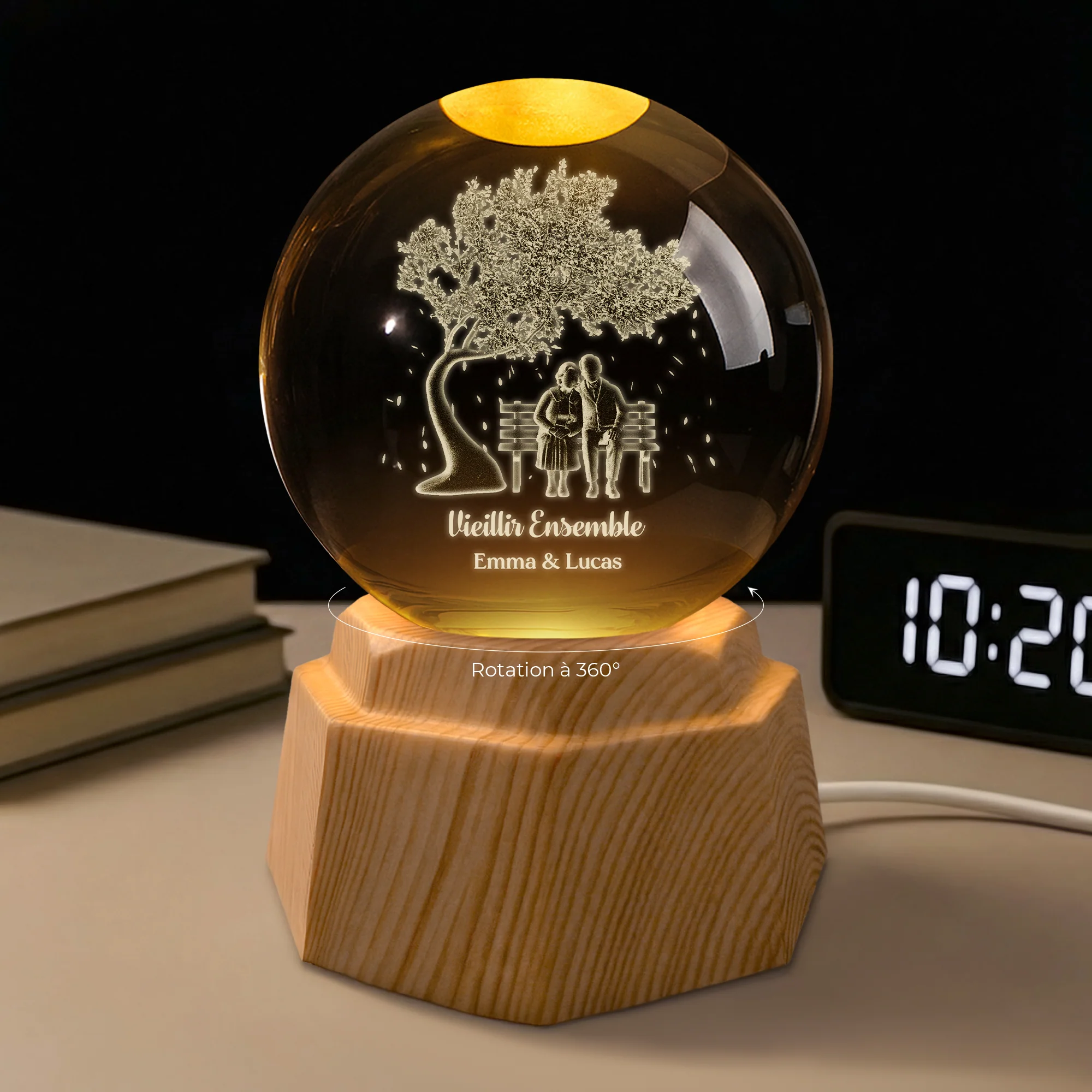 Veilleuse Boule De Cristal 3D Personnalisée - Couple Vieillir Ensemble
