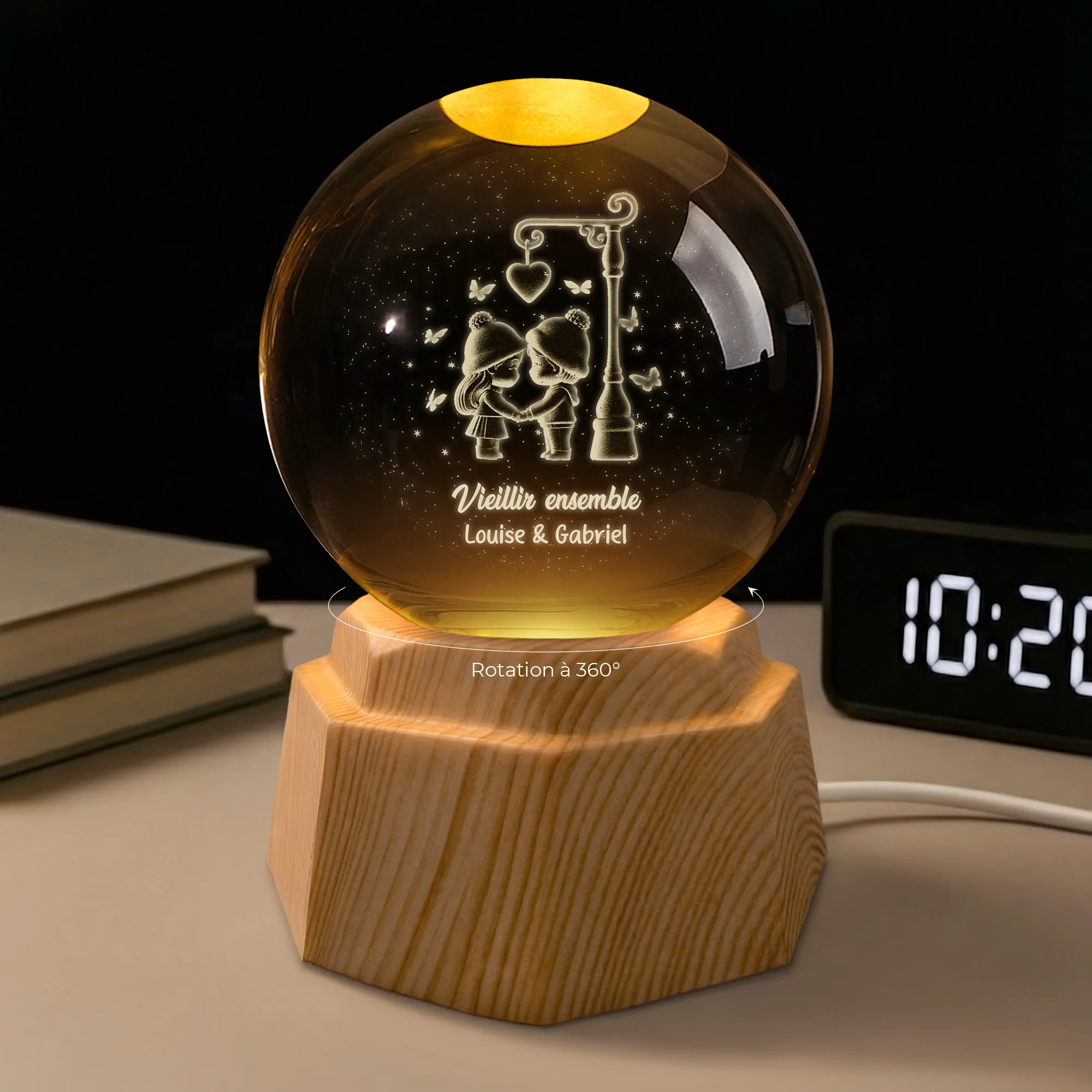 Veilleuse Boule De Cristal 3D Personnalisée Couple - Vieillir Ensemble Toi Et Moi - Image 2