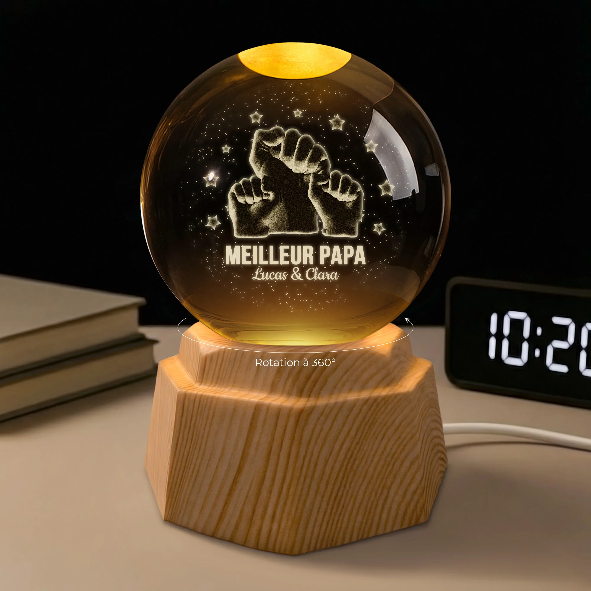 Veilleuse Boule De Cristal 3D Personnalisée - Meilleur Papa Meilleur Papy