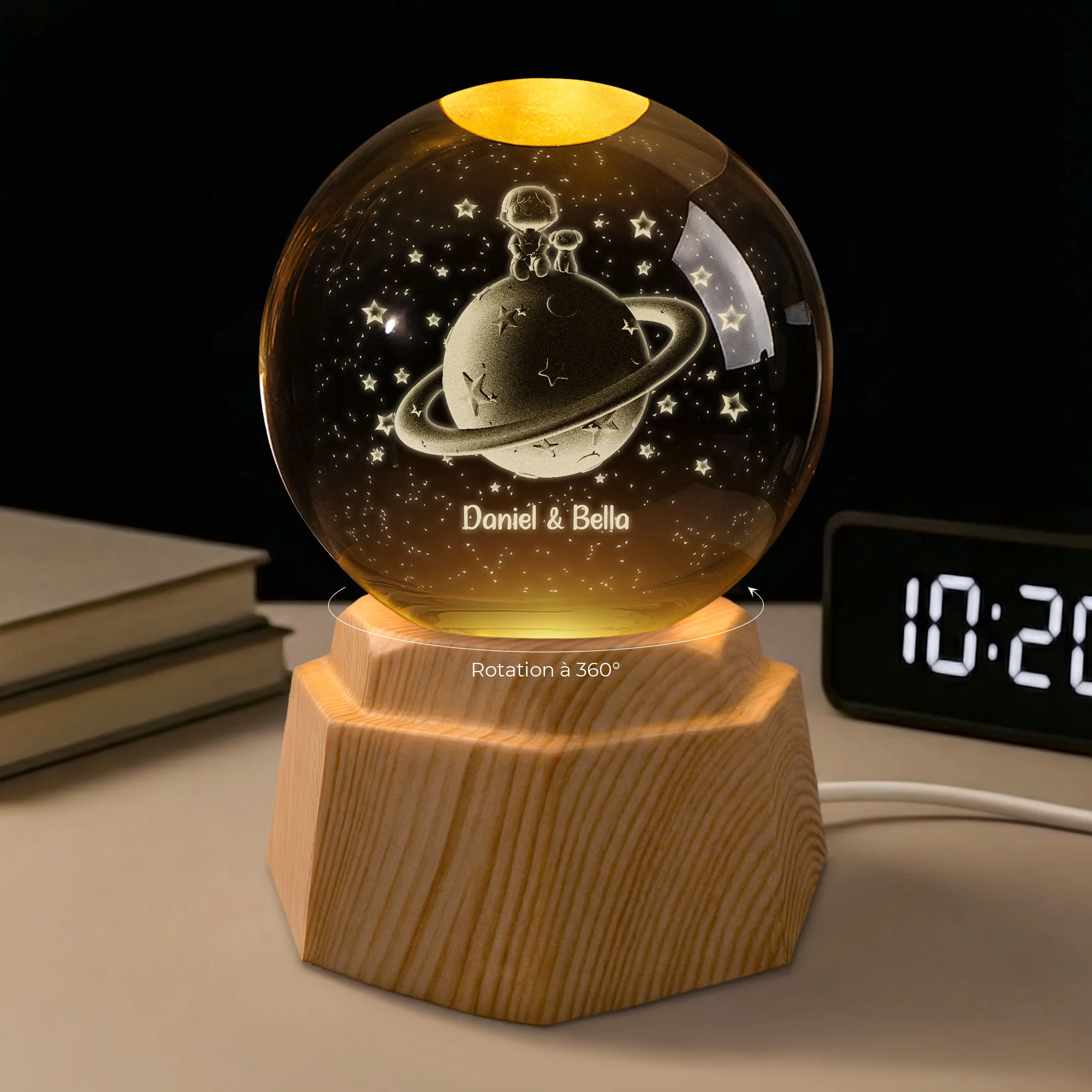 Veilleuse Boule De Cristal 3D Personnalisée - Mon Univers Avec Chat/Chien - Image 2
