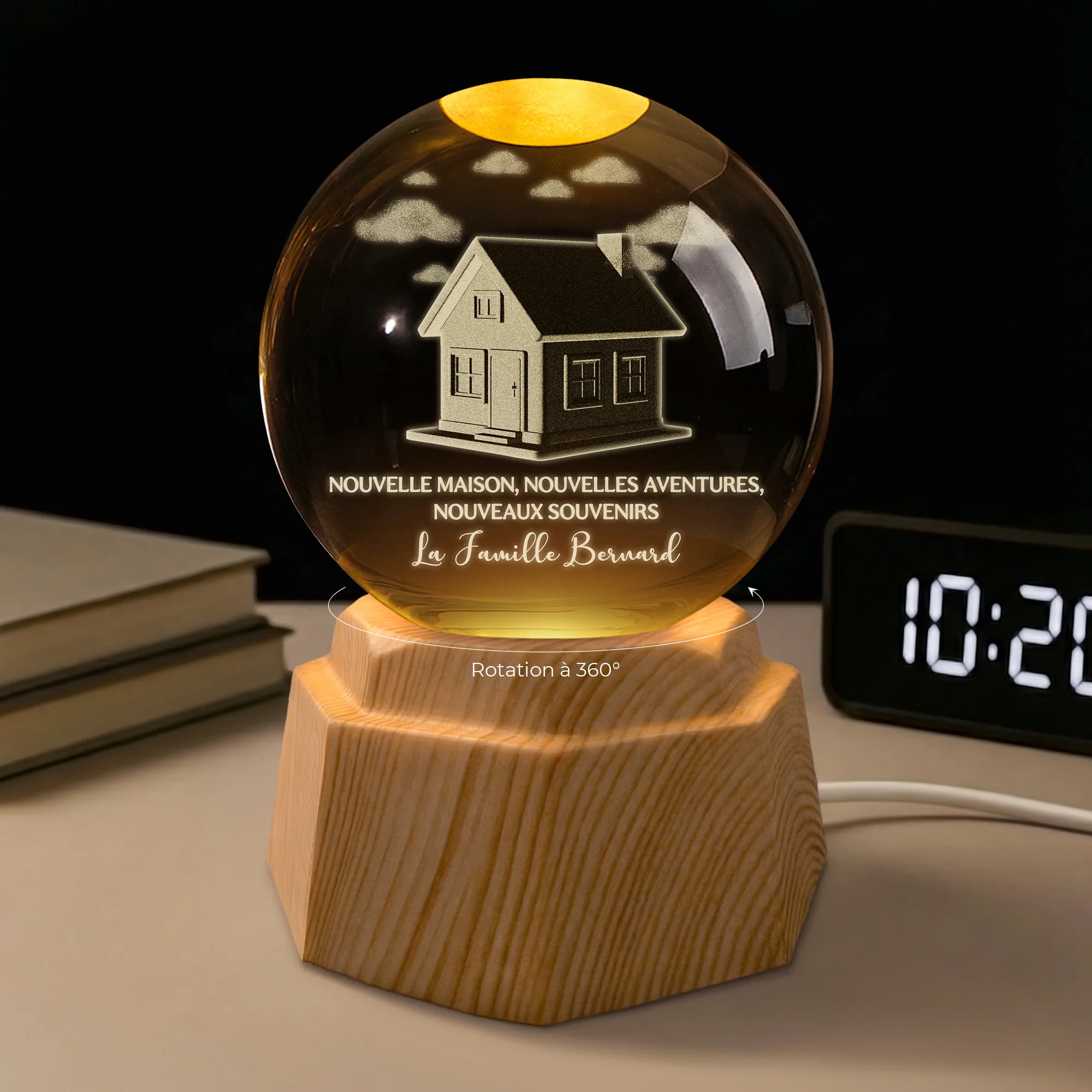 Veilleuse Boule De Cristal 3D Personnalisée - Nouvelle Maison Pour Famille