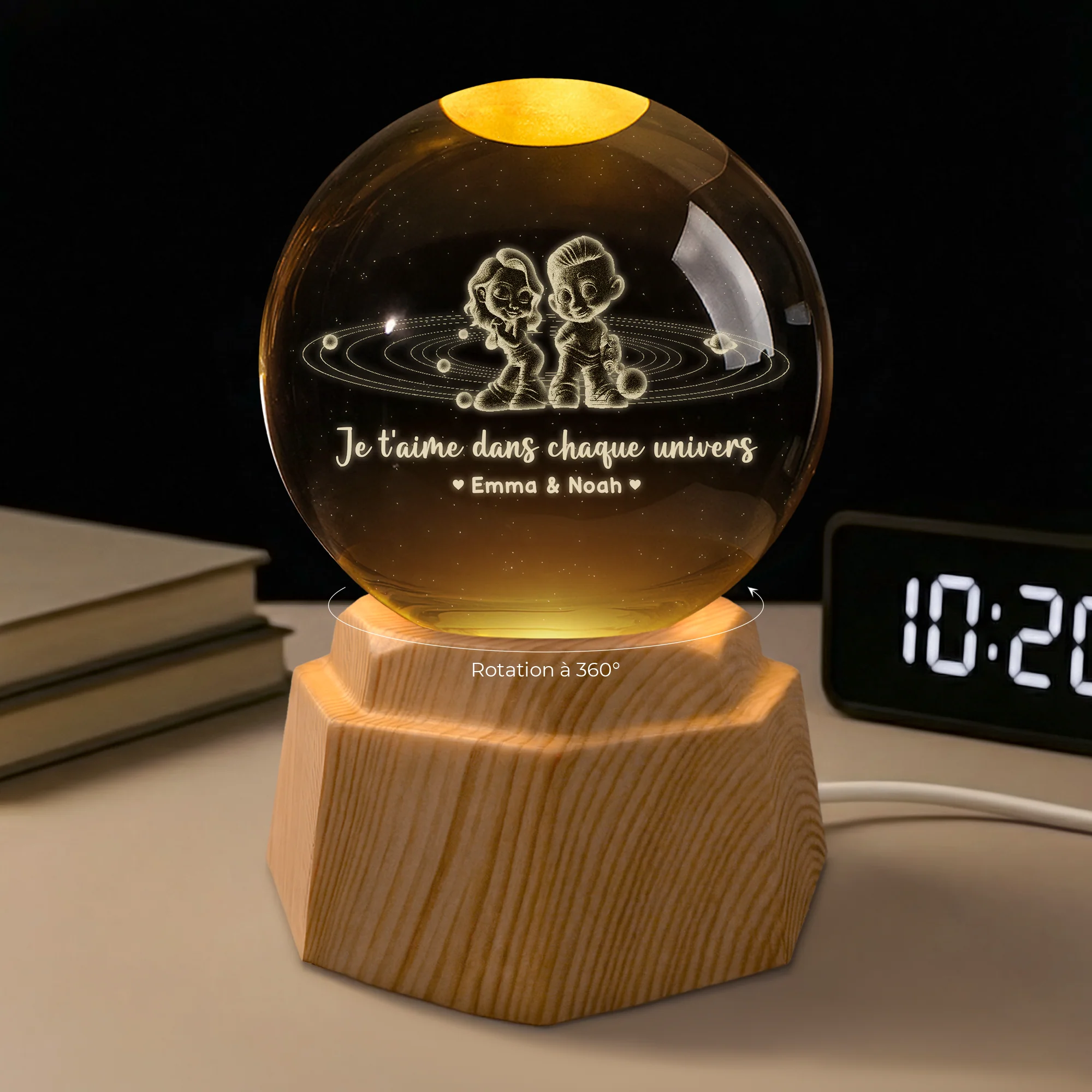 Veilleuse Boule De Cristal 3D Personnalisée Pour Couple - Je T'aime Dans Tous Les Univers