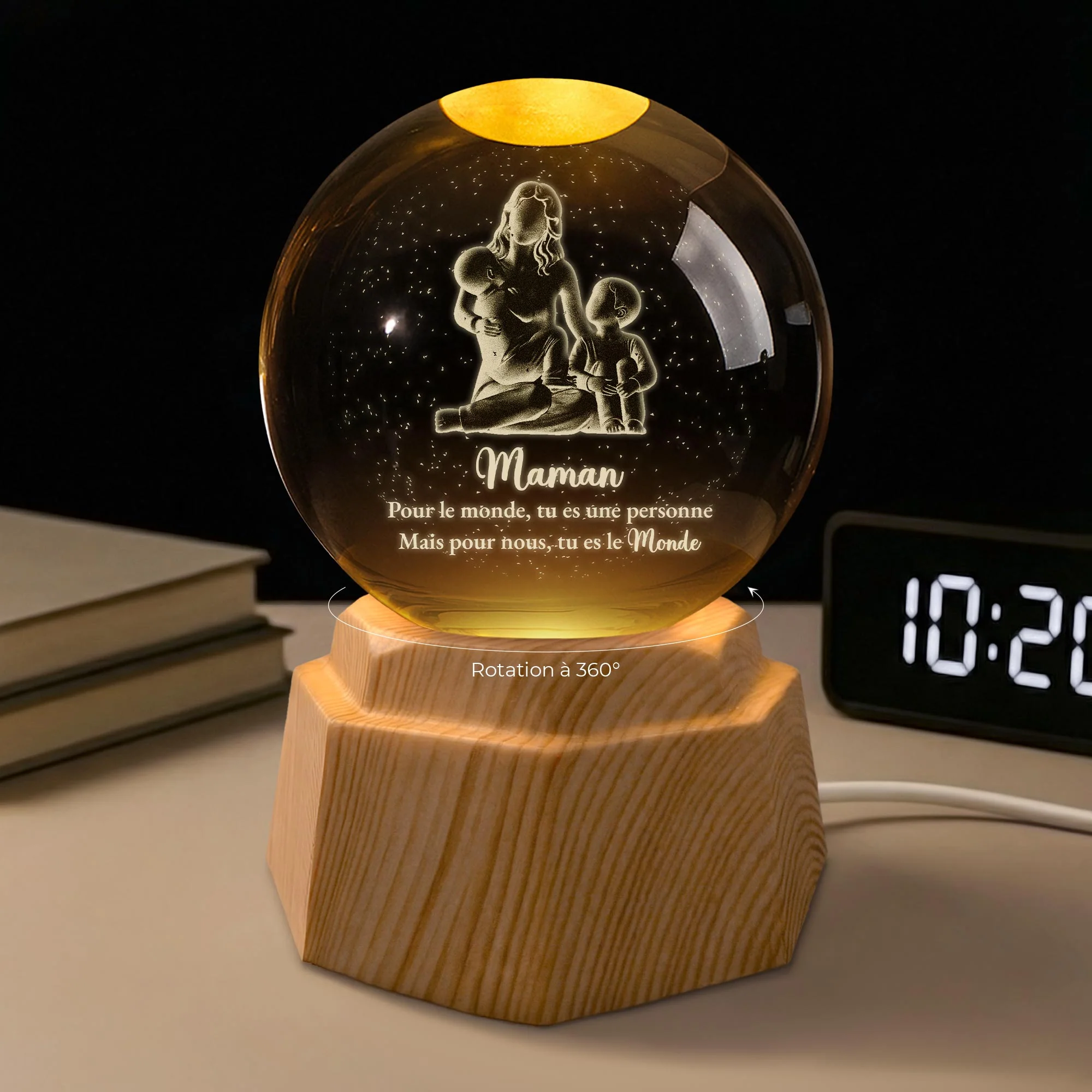 Boule Cristal Personnalisé | Veilleuse 3D Maman Est Le Monde