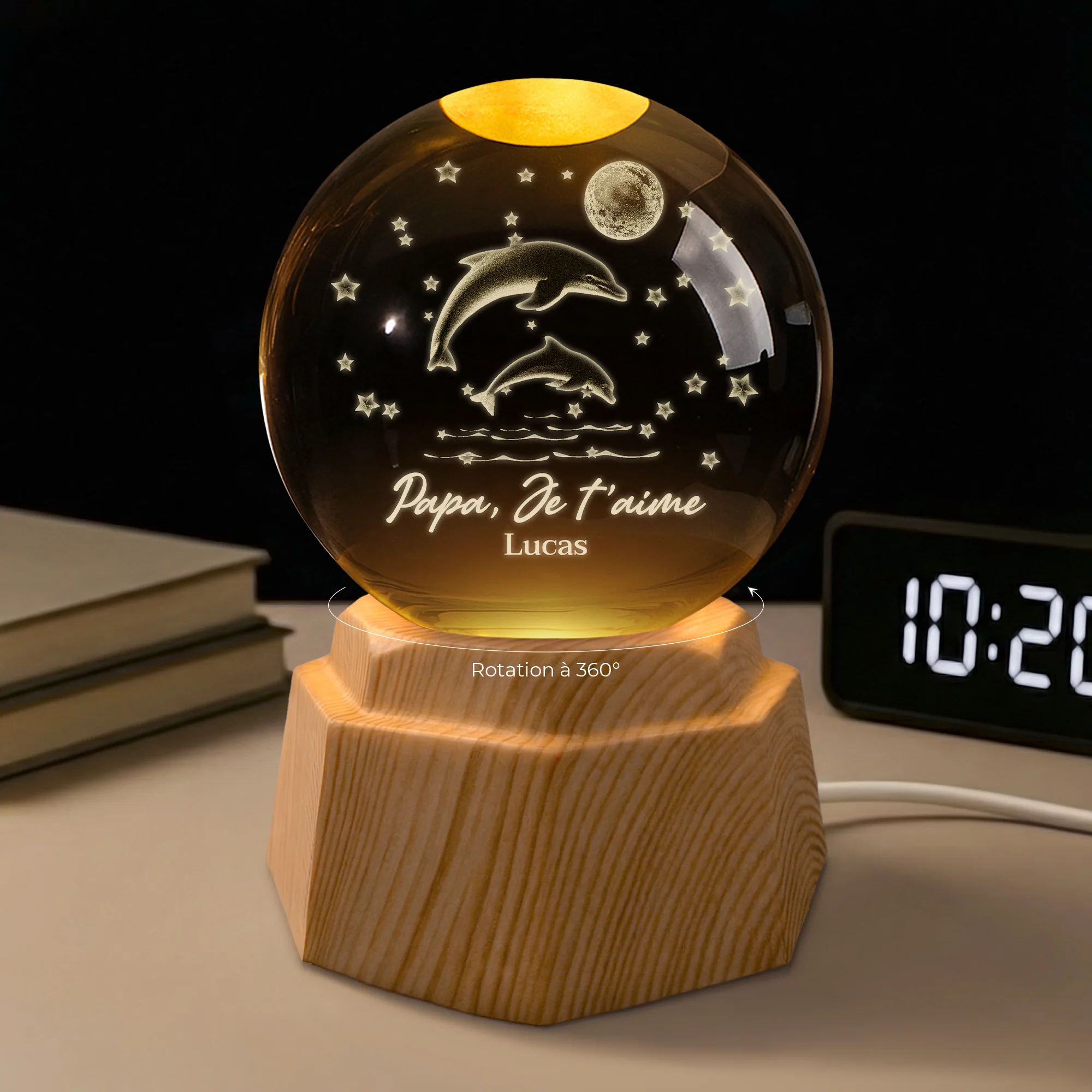 Veilleuse Boule De Cristal 3D Personnalisée - T'aime Maman Papa - Image 2