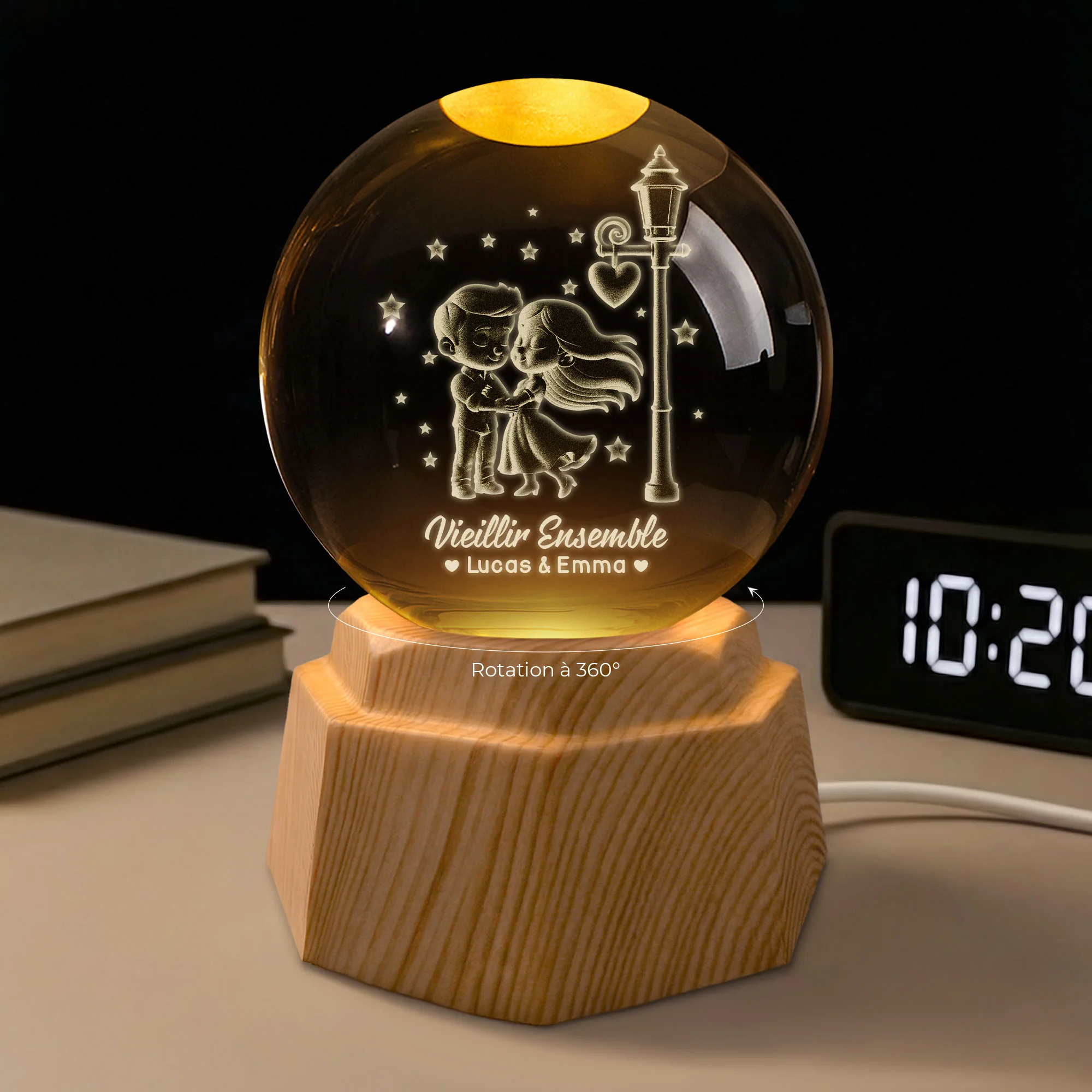 Veilleuse Boule De Cristal 3D Personnalisée - Vieillir Ensemble Couple Toi Et Moi