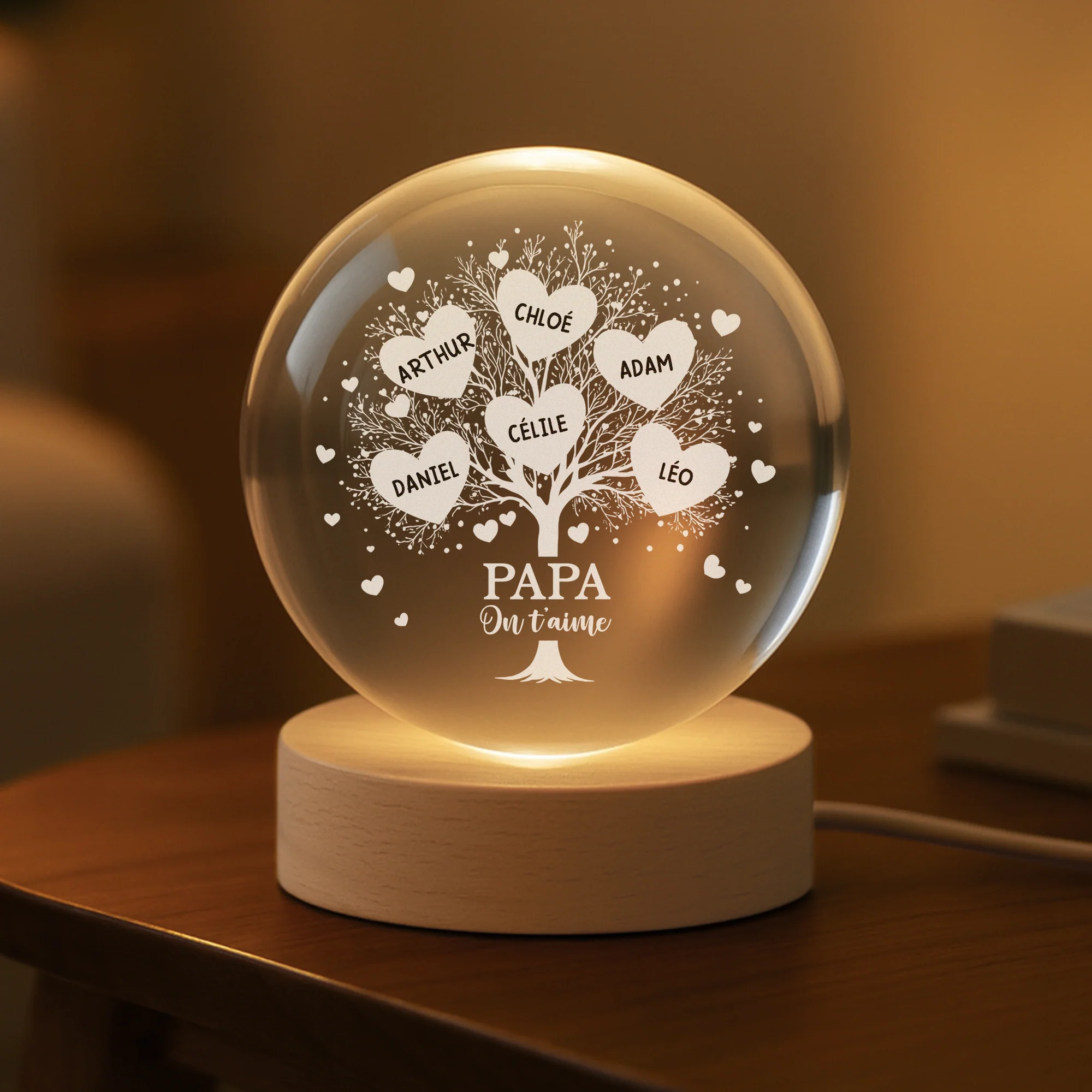 Veilleuse Boule De Cristal Personnalisée - Arbre D'Amour Maman Papa - Image 2