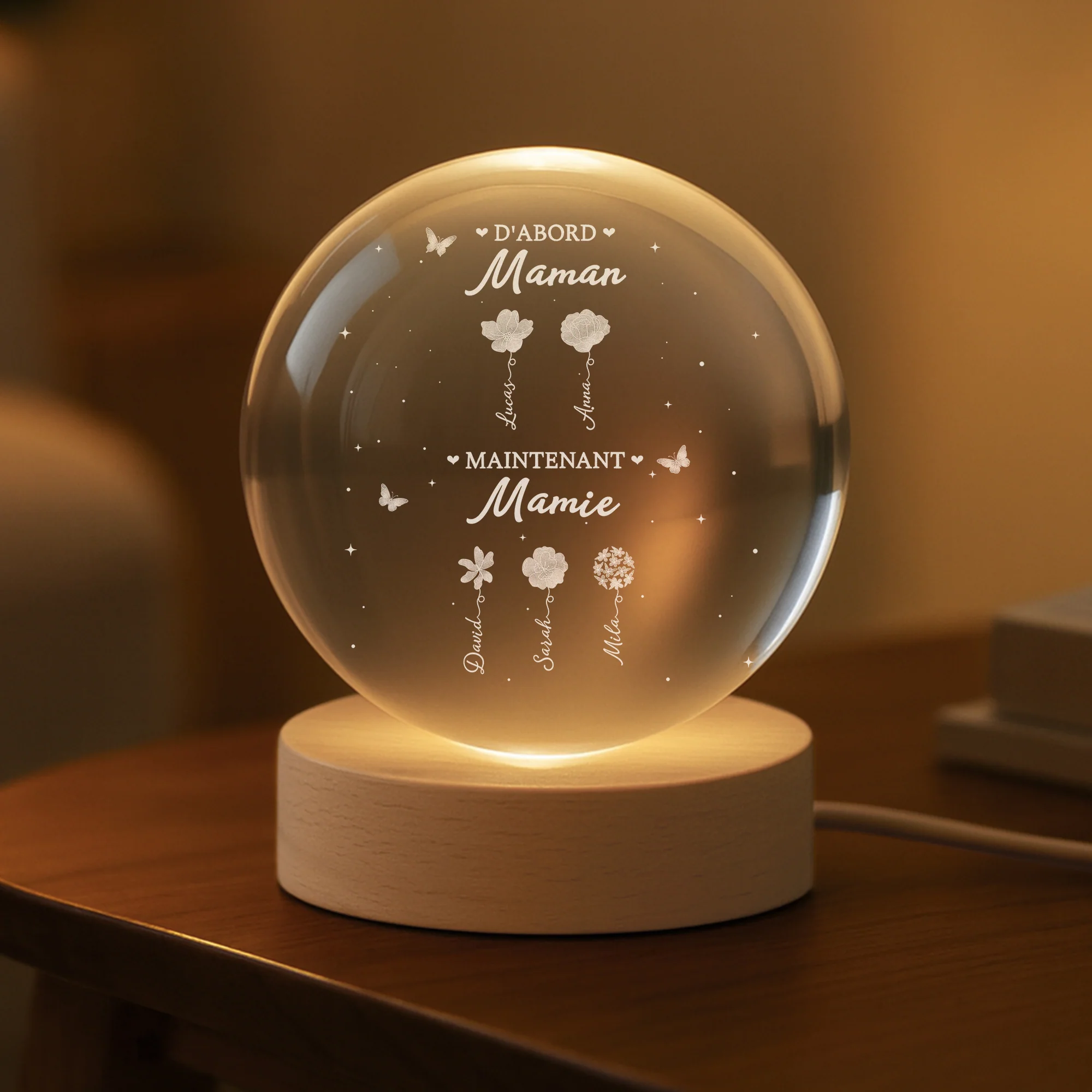 Veilleuse Boule De Cristal Personnalisée Maman - D'abord Maman Ensuite Mamie - Image 2