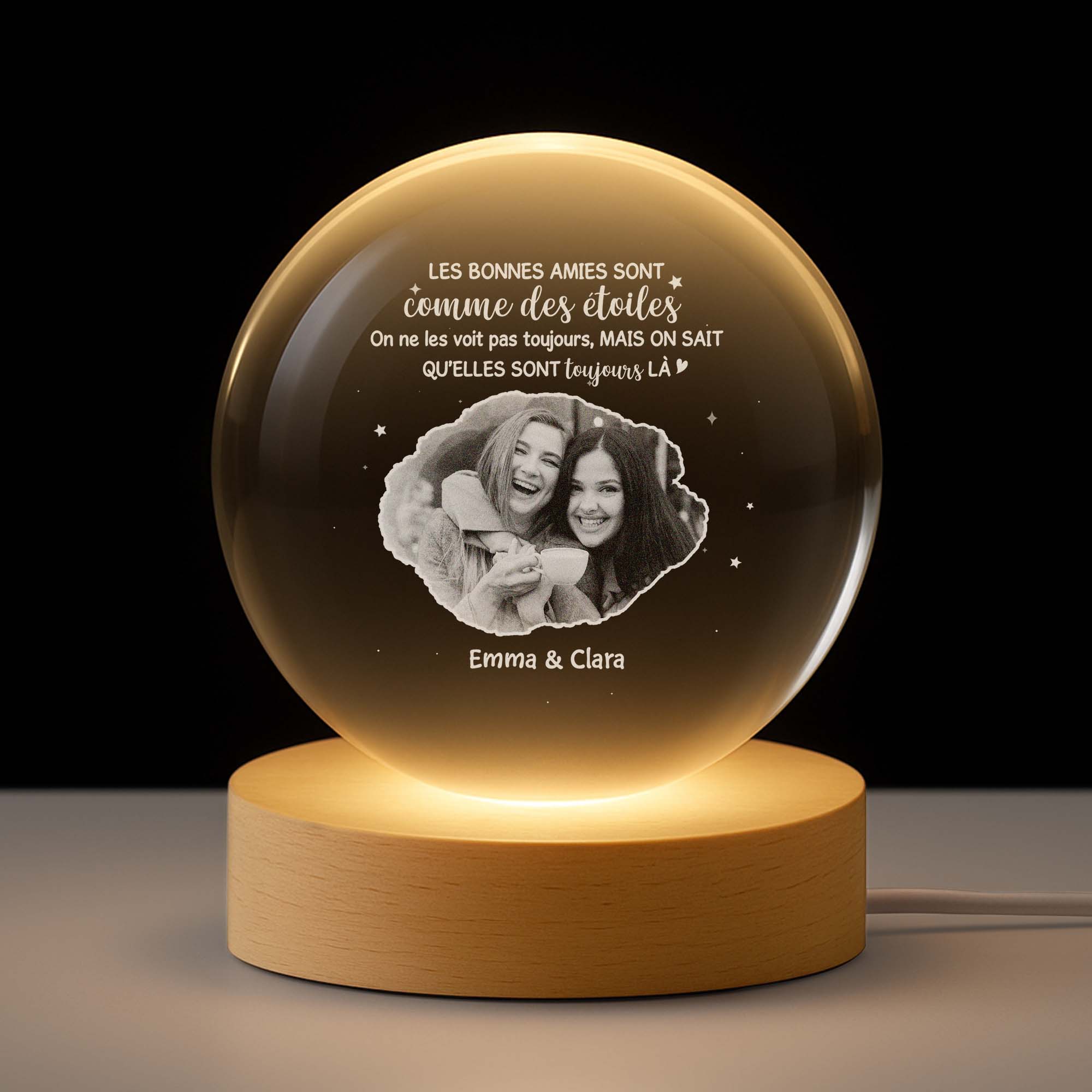 Veilleuse Boule De Cristal Personnalisée Avec Photo - Amies Commes Les Étoiles