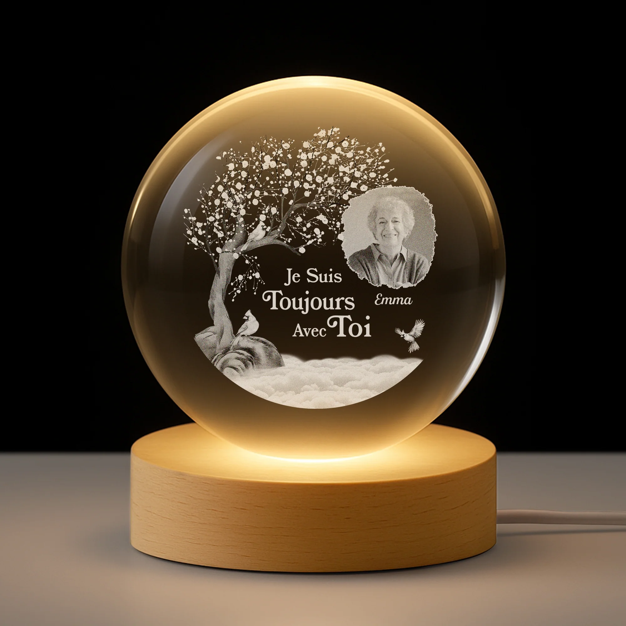 Veilleuse Boule De Cristal Personnalisée Avec Photo Commémorative Femme/Homme - Toujours Avec Toi